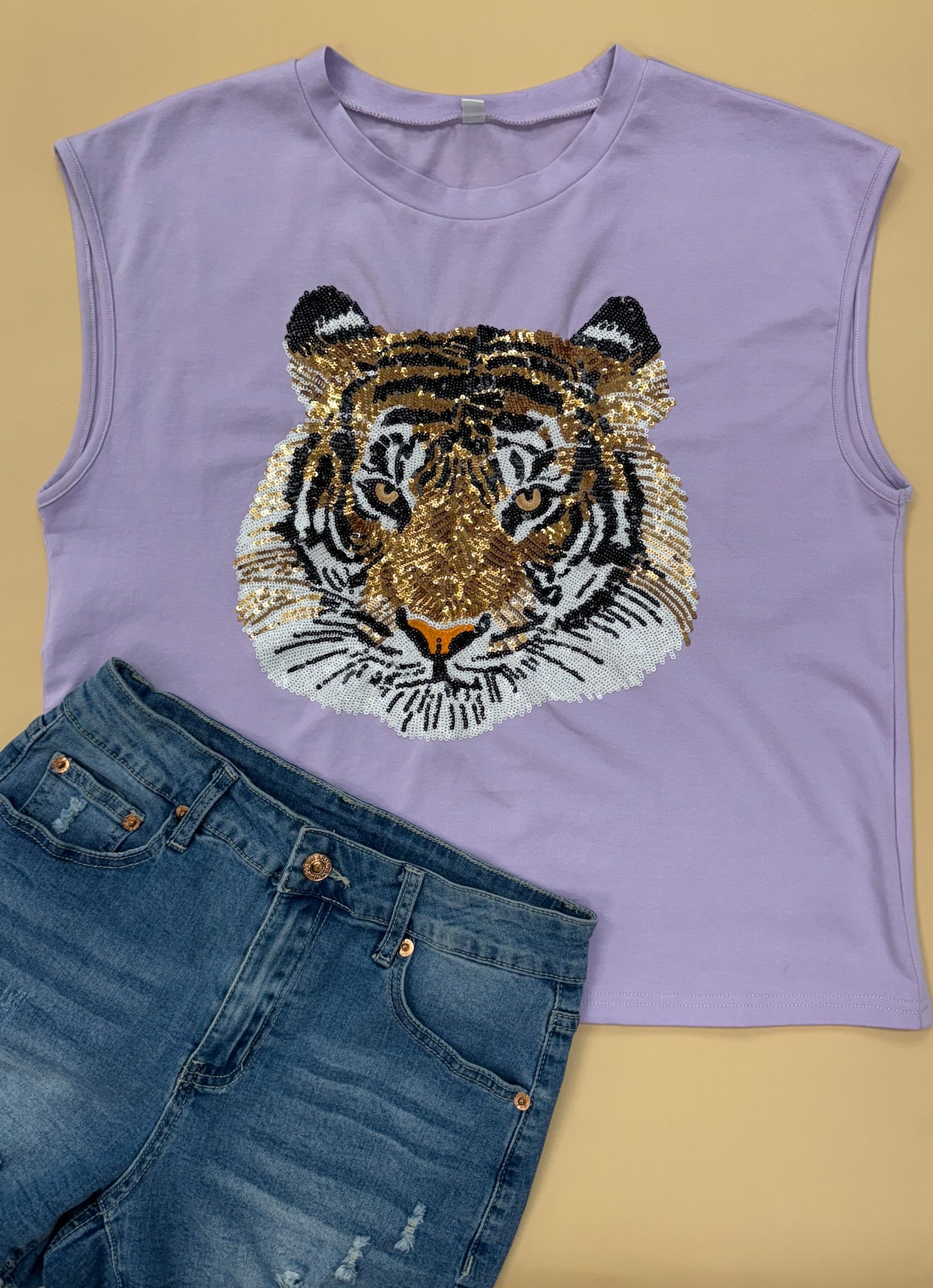 Geauxlden Tank | Women's Sequin Design Tank (Lavender)