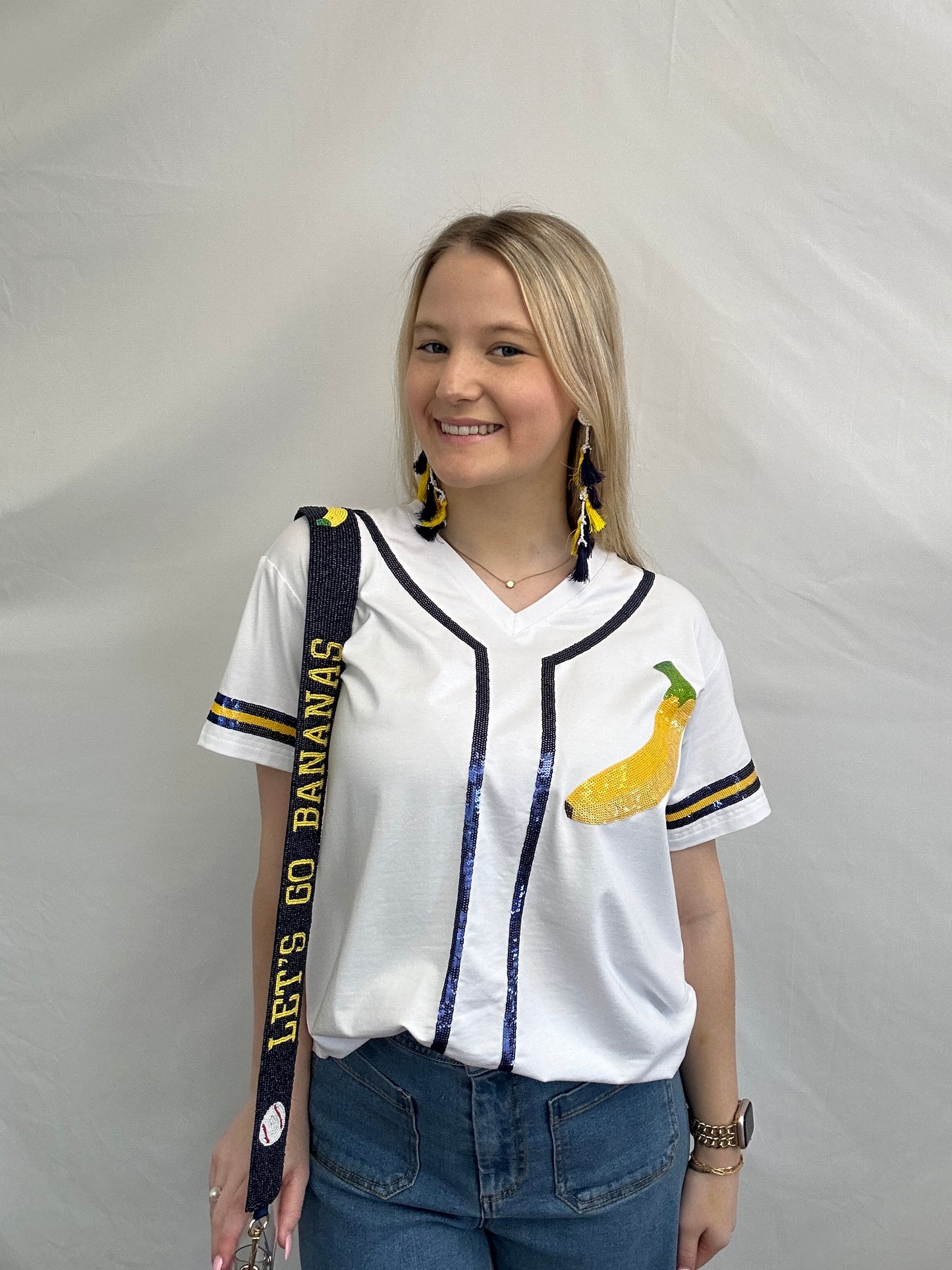 Navy-Yellow (Bananas) | Beaded Tassel Earrings