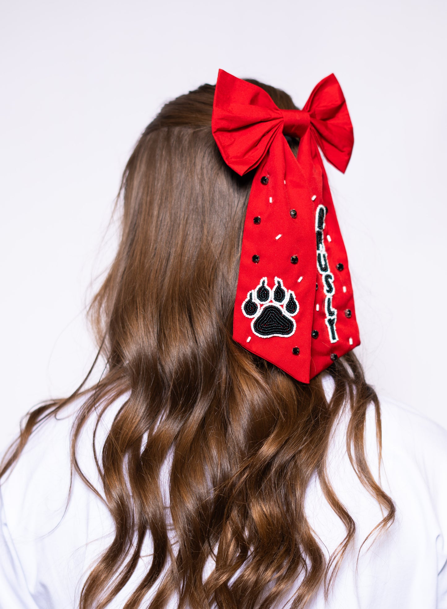 Brusly | Beaded Hair Bow (Red)