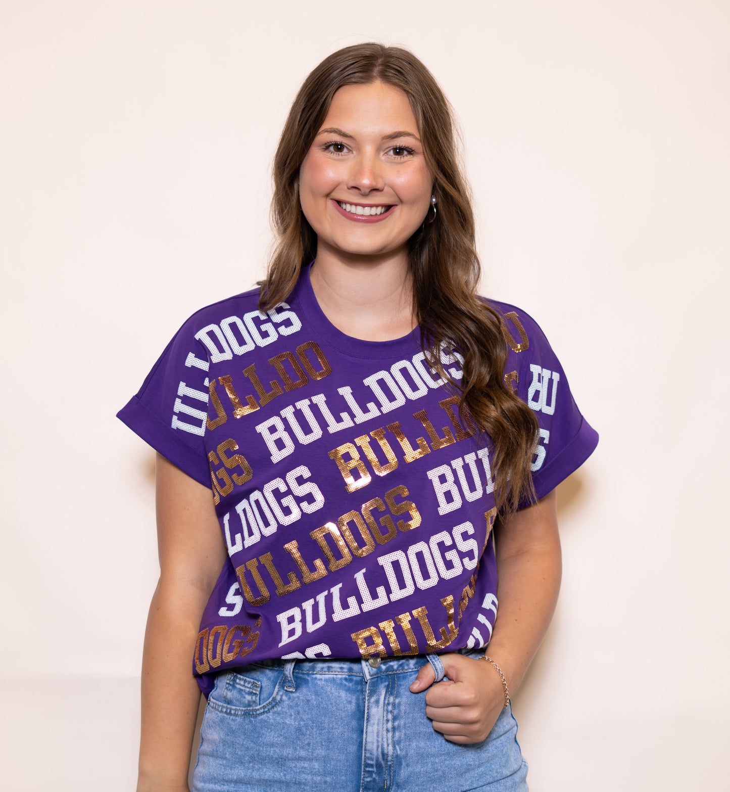 **PRE-ORDER ONLY** Wholesale | Bulldogs Varsity Block | Women's Cuff Sleeve (Purple)