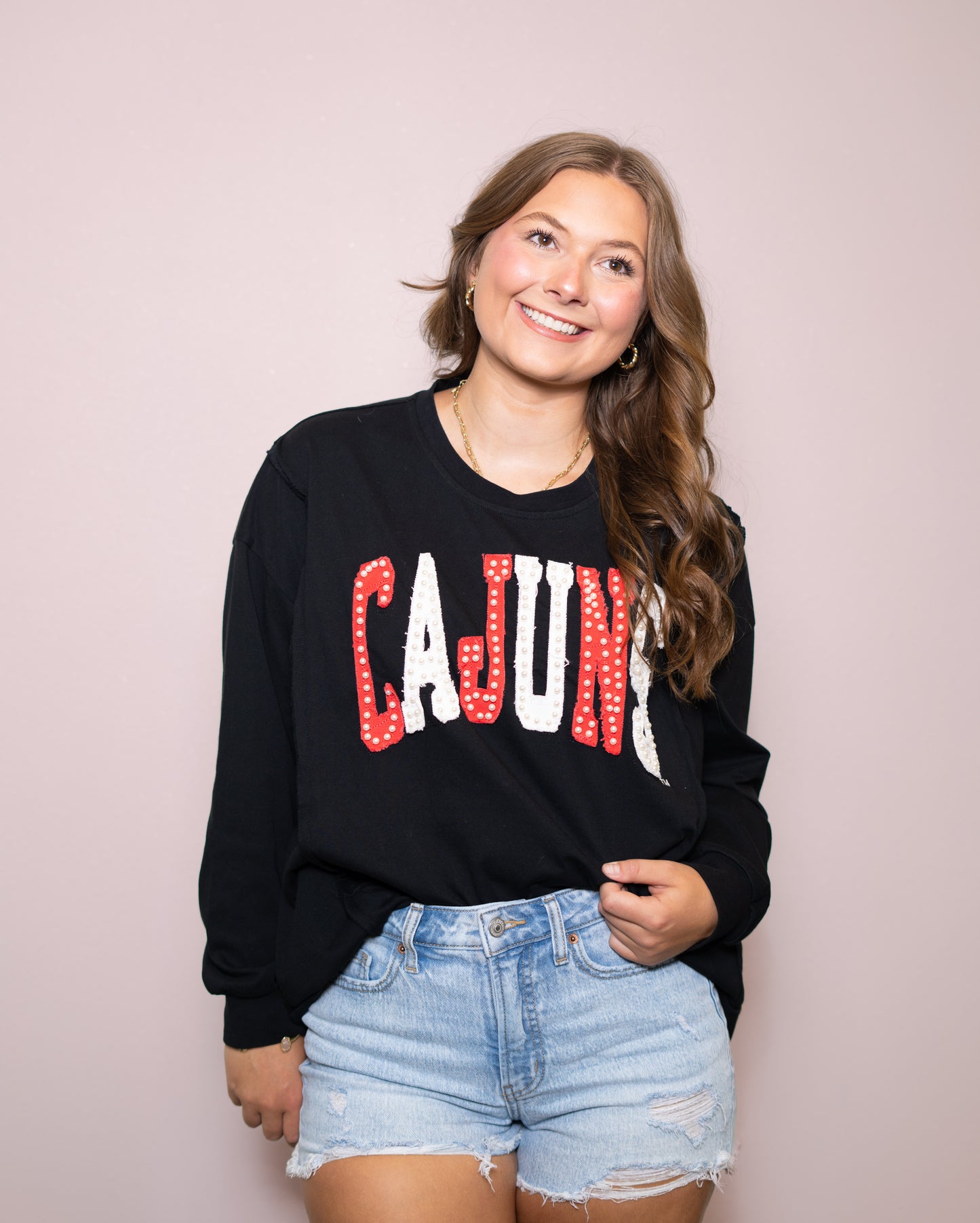 Cajuns (Licensed) | Women's Distressed Embroidery Pullover (Black)