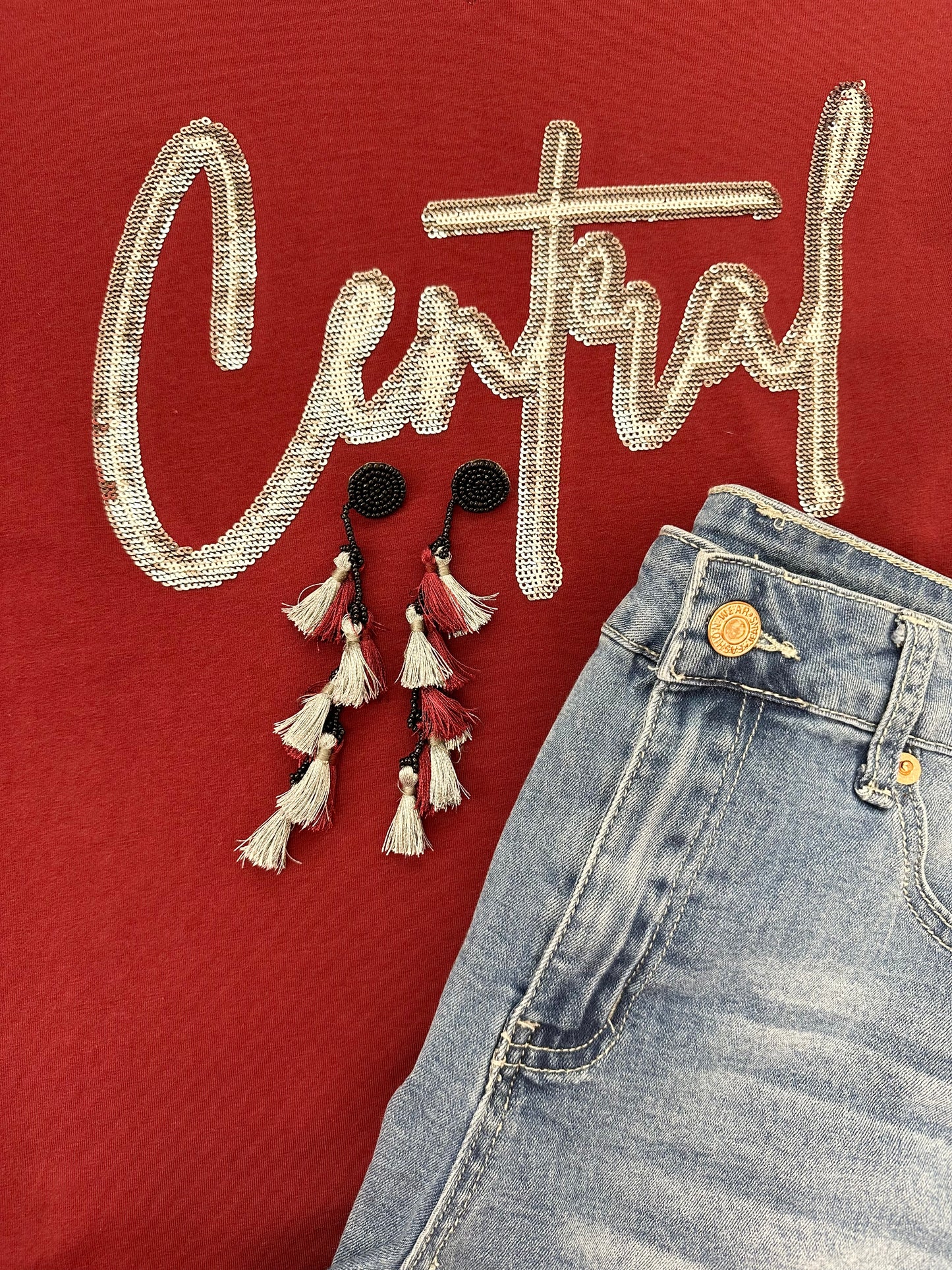 Maroon-Grey (Central) | Beaded Tassel Earrings