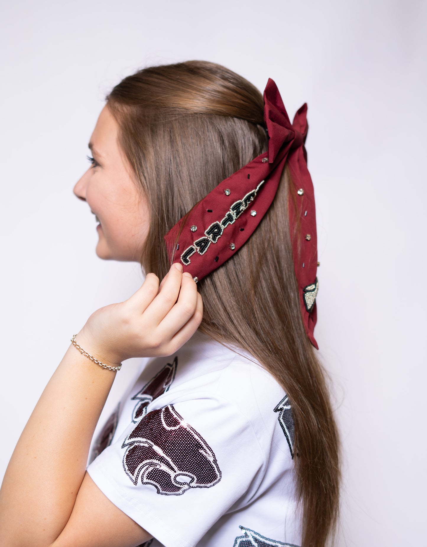 Central Wildcats | Beaded Hair Bow (Maroon)