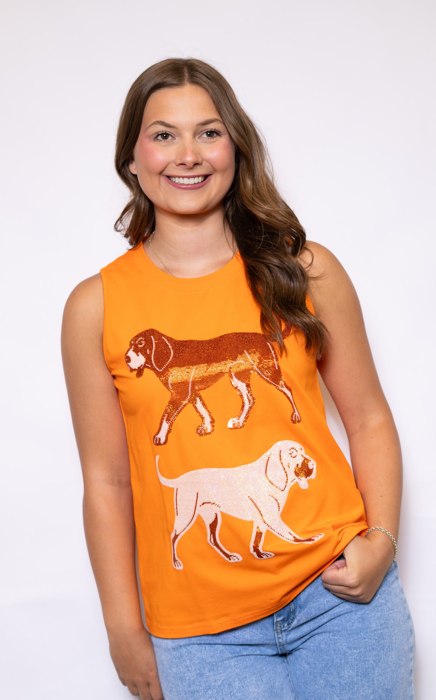**PRE-ORDER ONLY** Double Dog | Women's Sequin Design Tank (Orange)