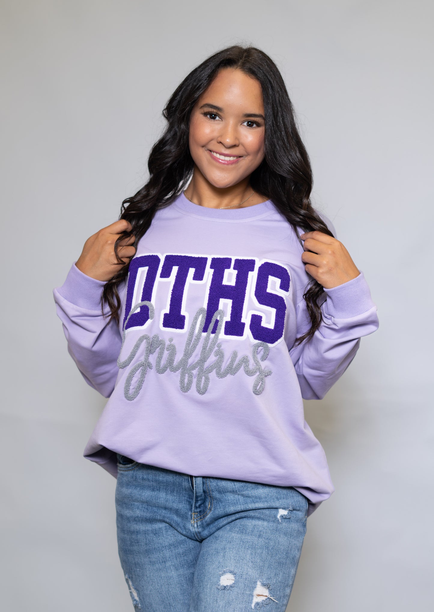 **PRE-ORDER ONLY** Dutchtown Griffins | Women's Chenille Embroidery Sweatshirt (Lavender)