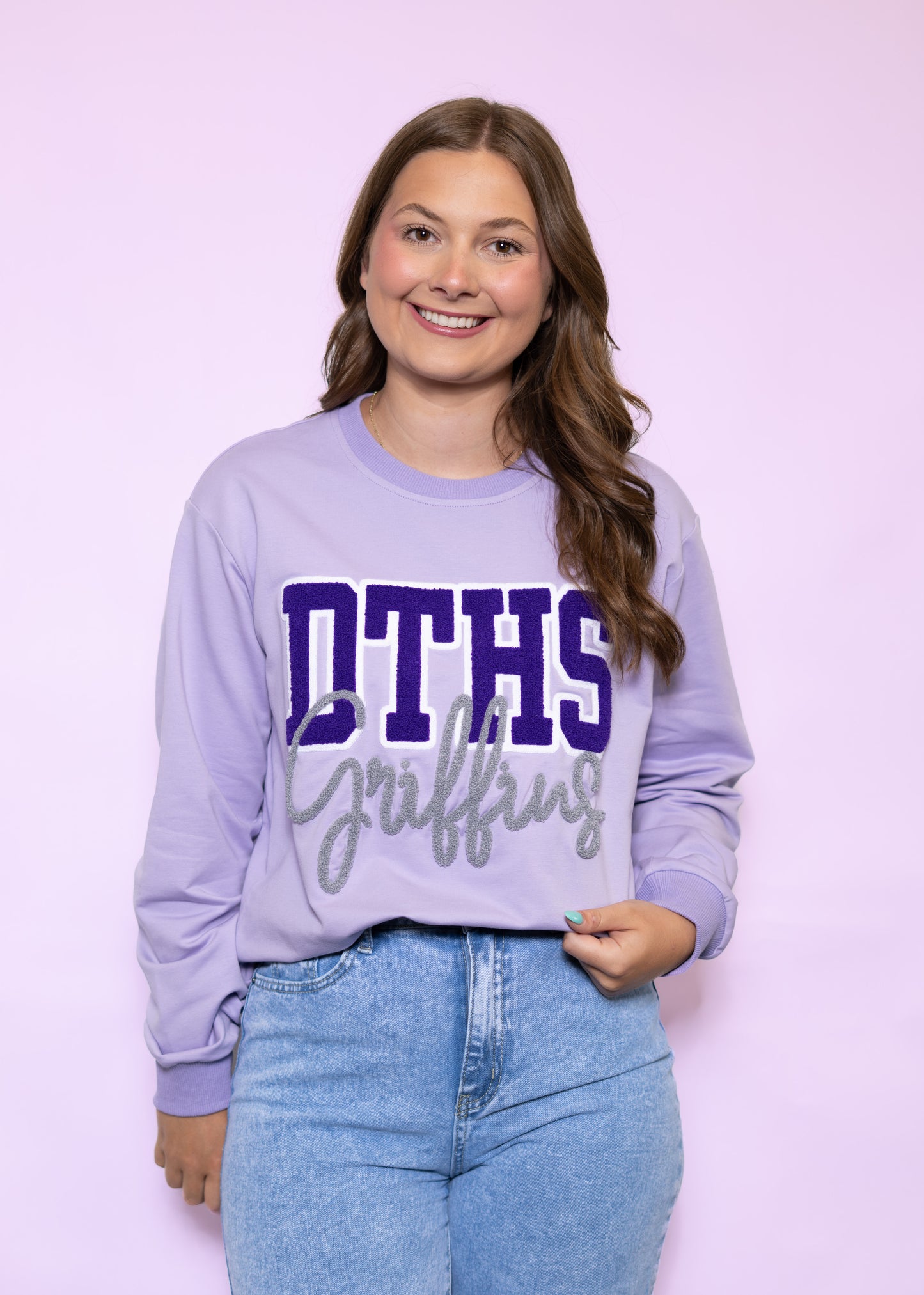 **PRE-ORDER ONLY** Dutchtown Griffins | Women's Chenille Embroidery Sweatshirt (Lavender)