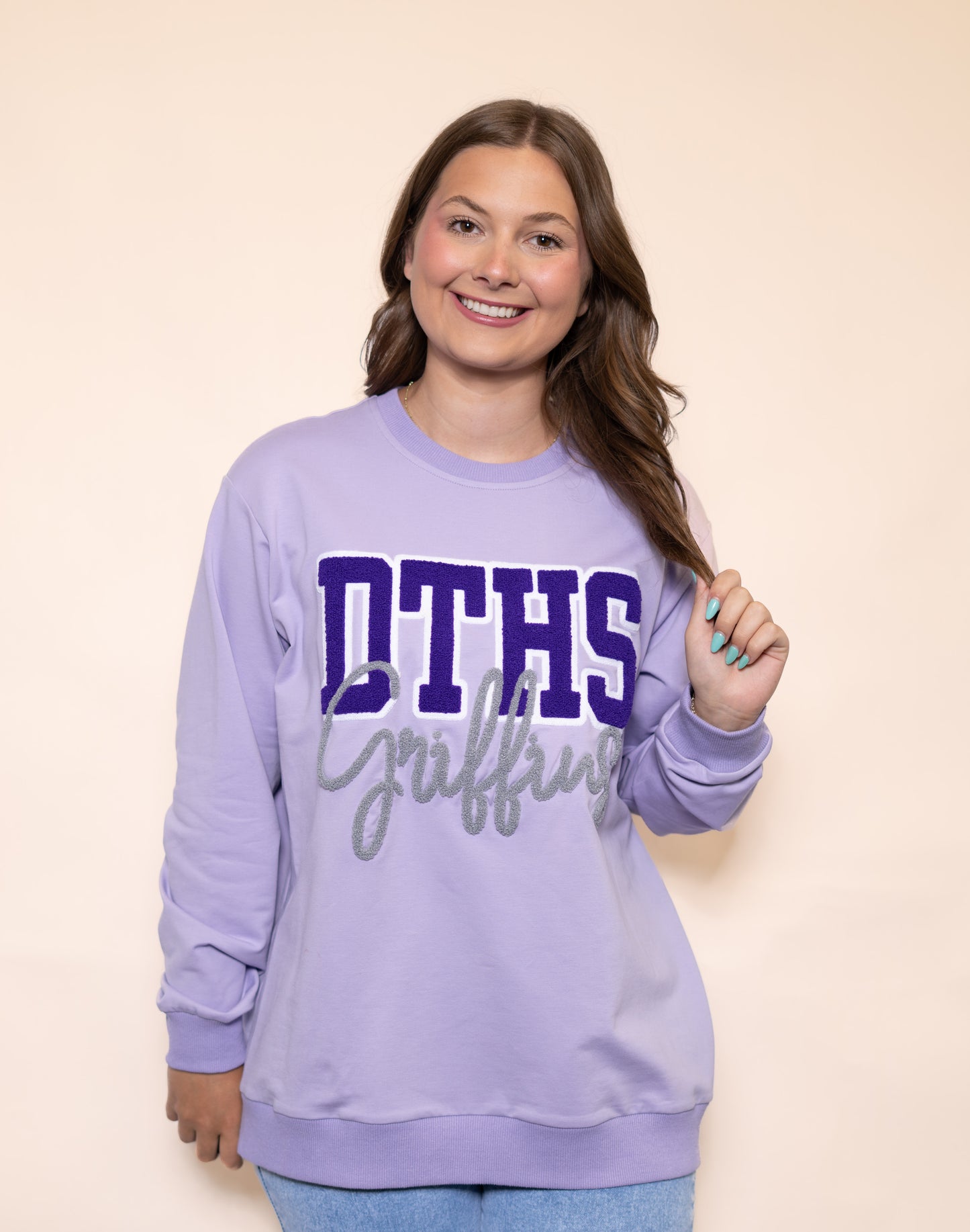 **PRE-ORDER ONLY** Dutchtown Griffins | Women's Chenille Embroidery Sweatshirt (Lavender)