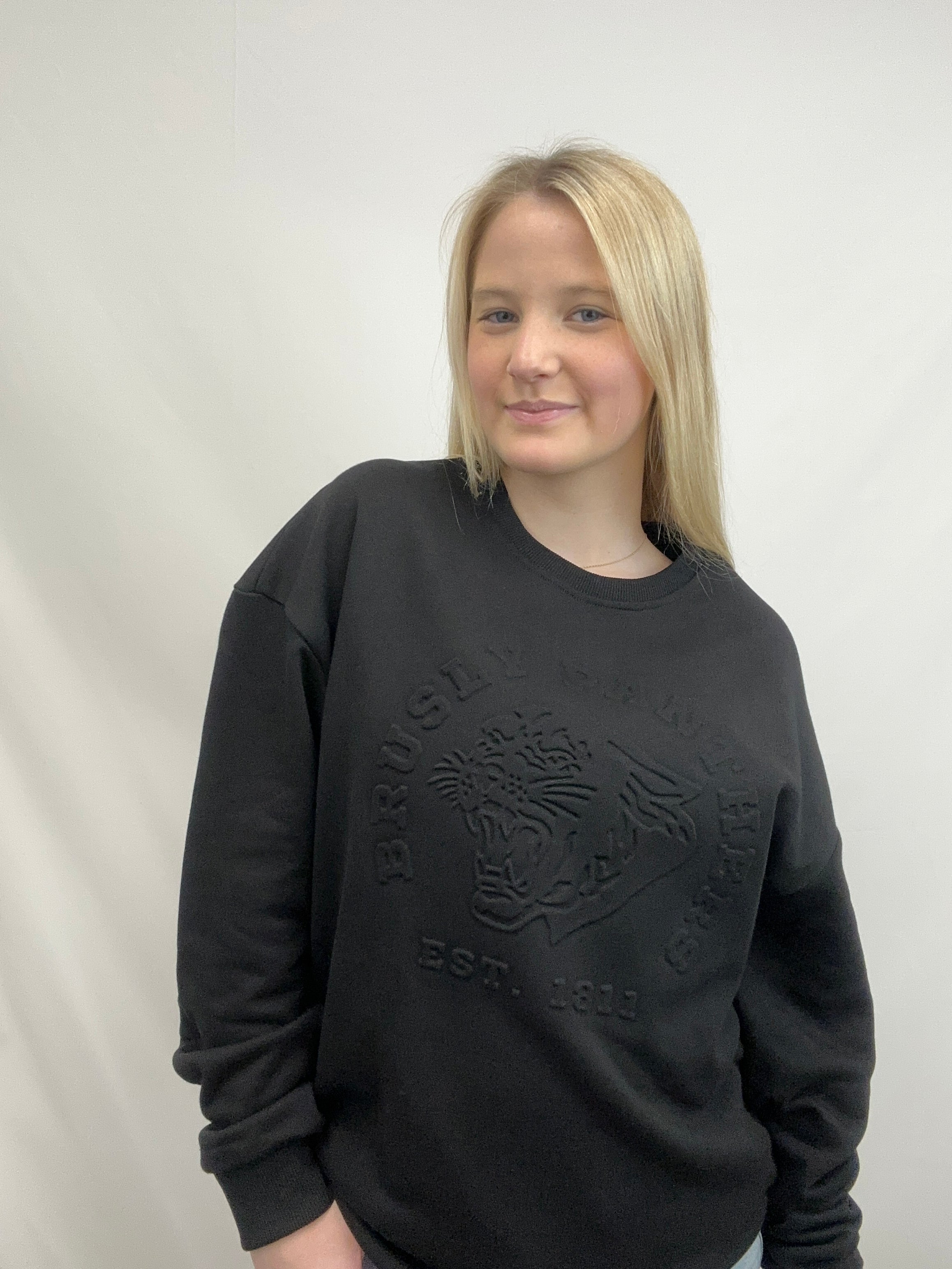 Oversized Embossed Black Sweatshirt Brusly Panthers Bomb Designs
