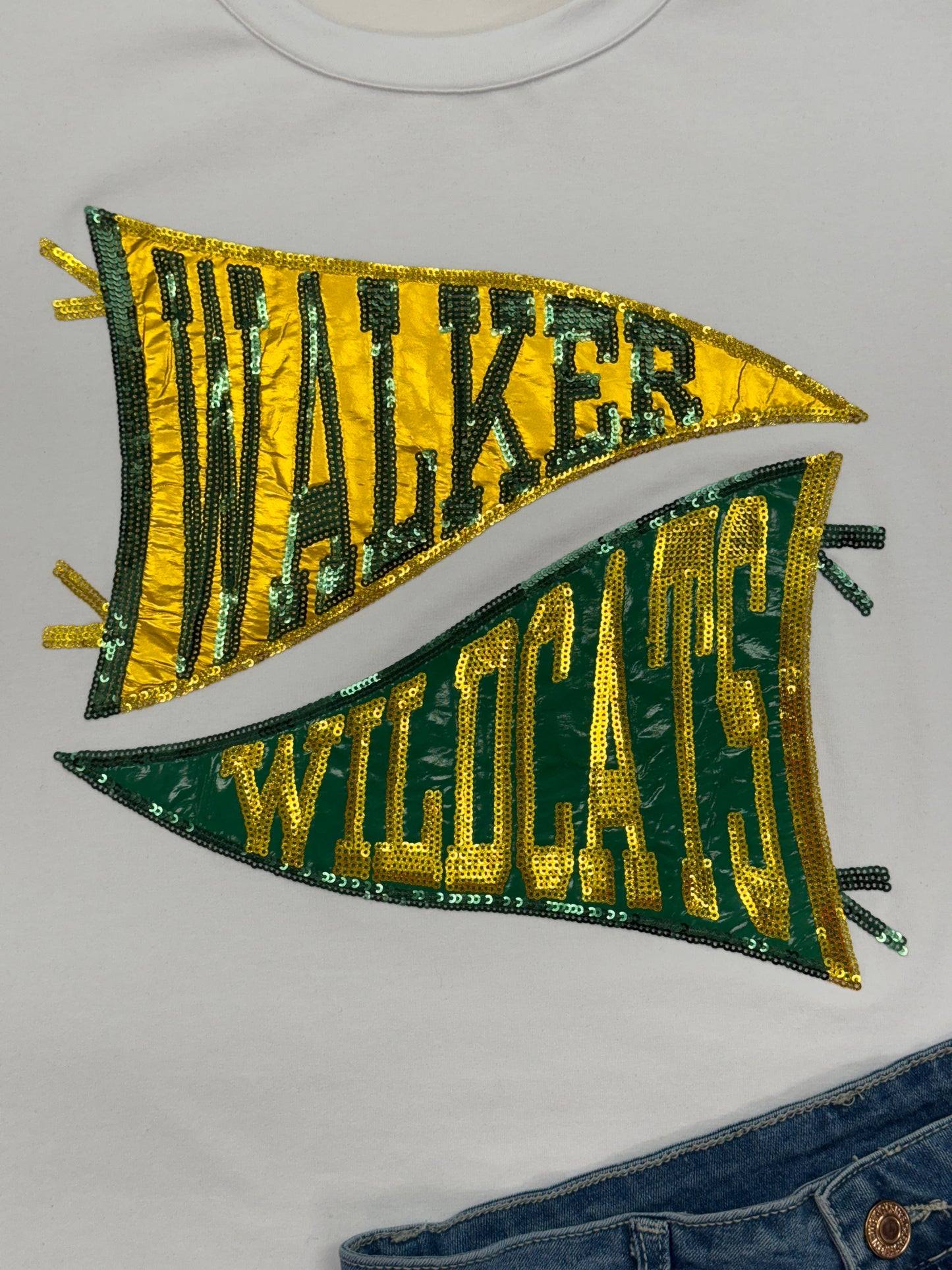 Walker Wildcats Pennant | Women's Sequin Design Tee (White)