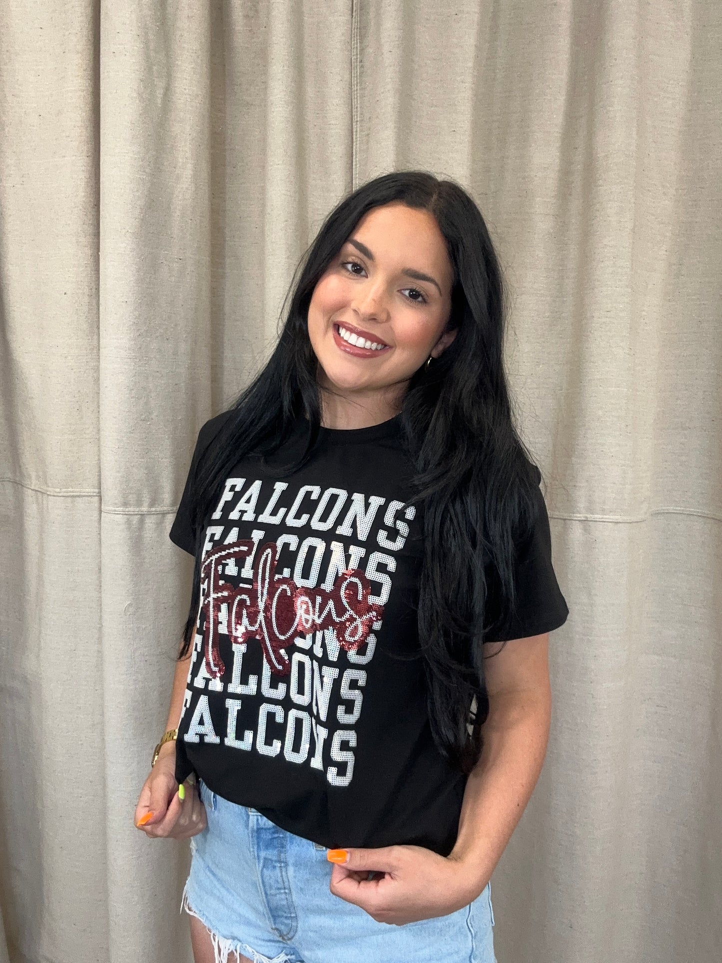 Falcons | Women's Sequin Design Tee (Black)