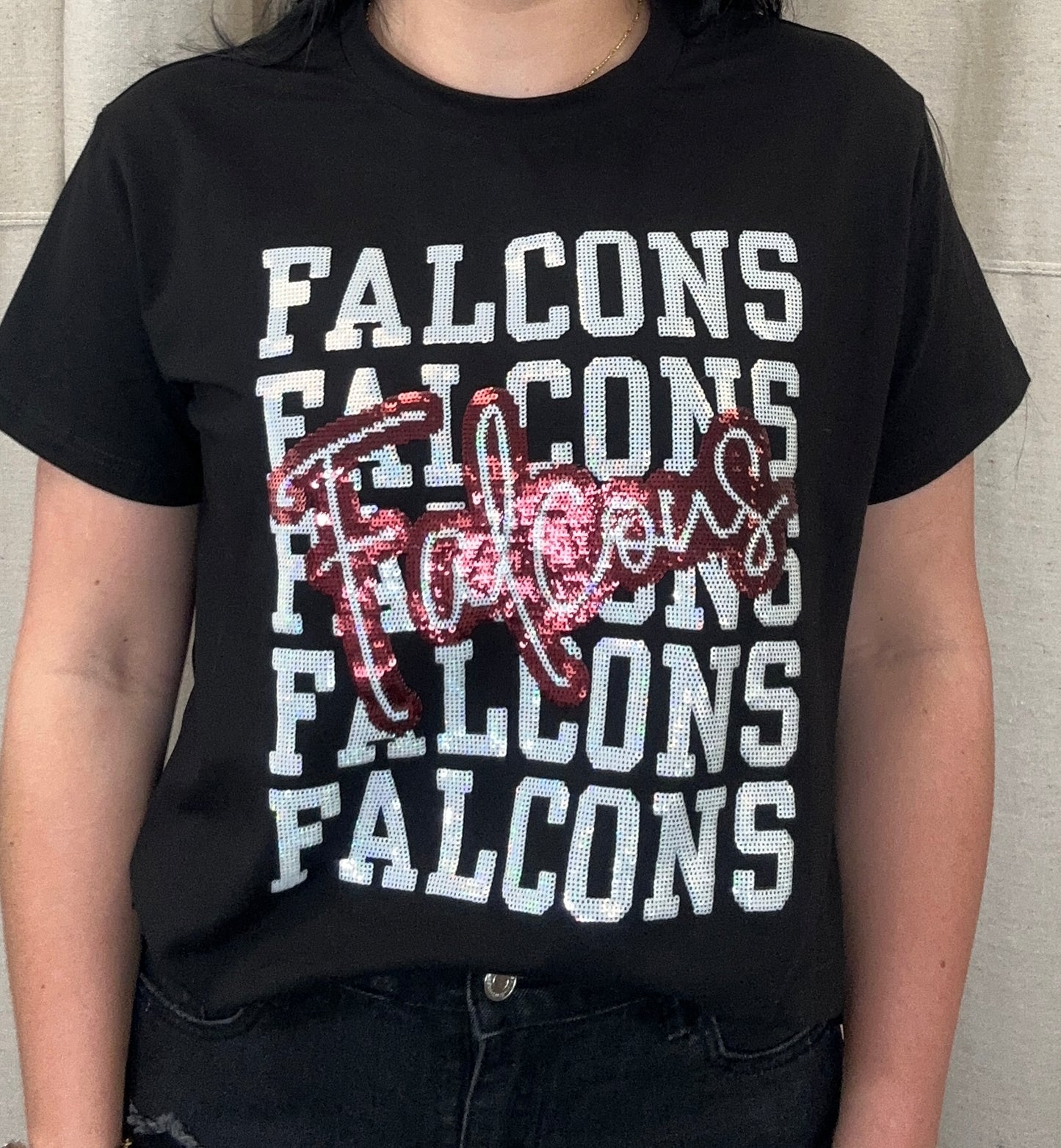 Falcons | Women's Sequin Design Tee (Black)