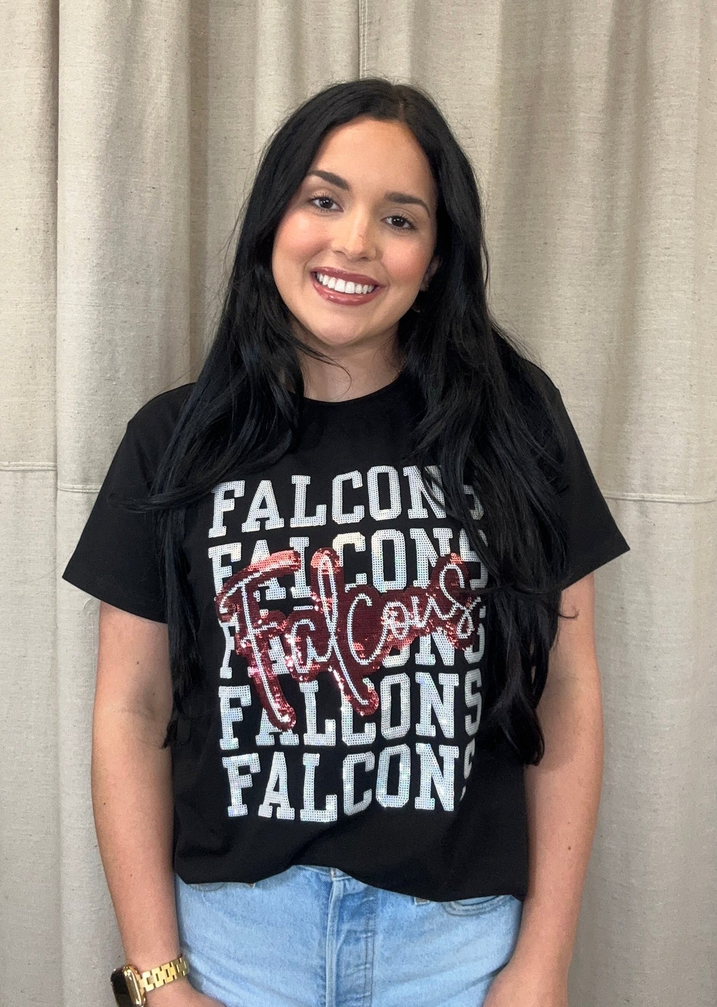 Falcons | Women's Sequin Design Tee (Black)