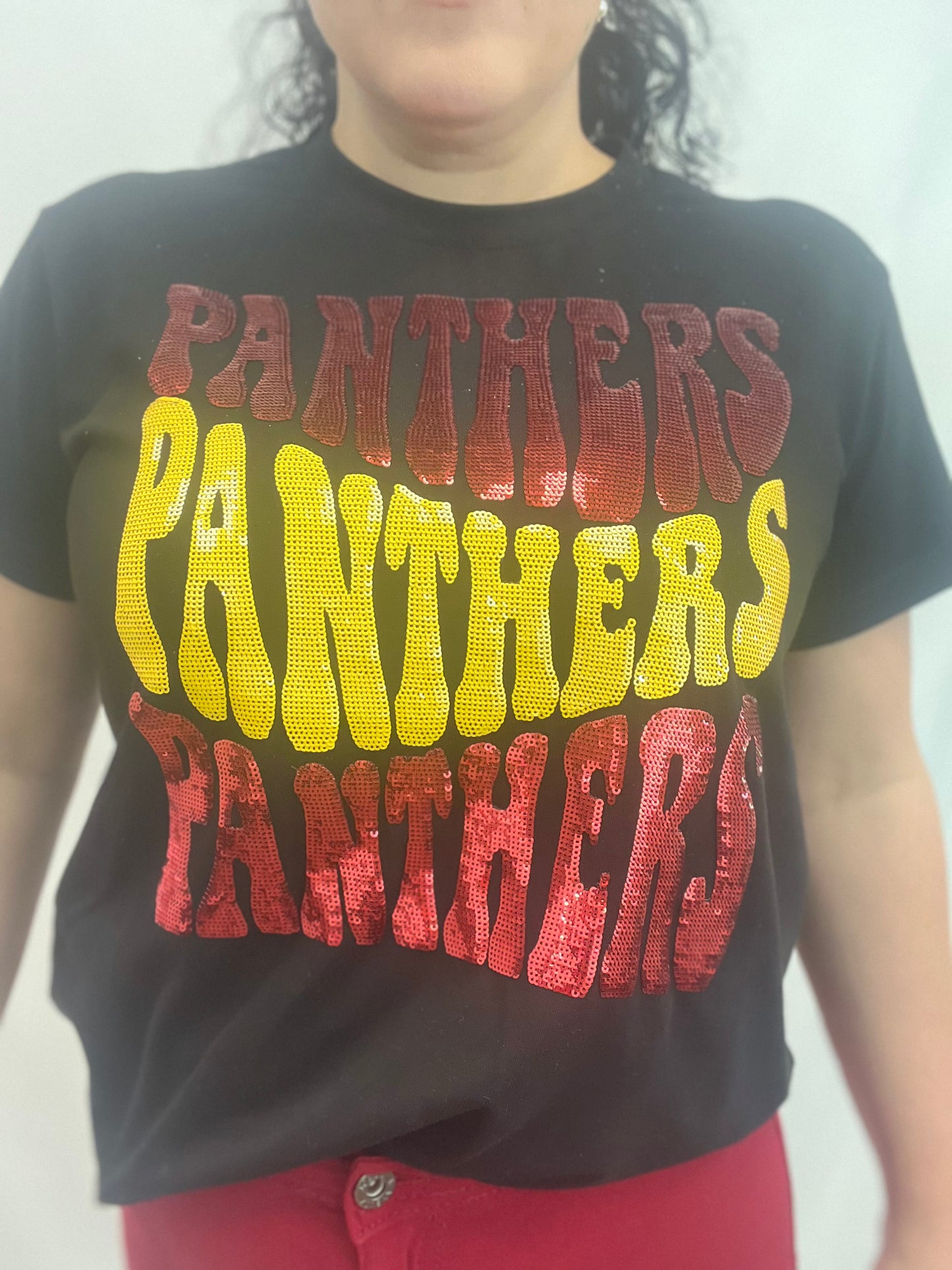 PRE-ORDER ONLY | Groovy Panthers (Brusly) | Women's Sequin Design Tee (Black)