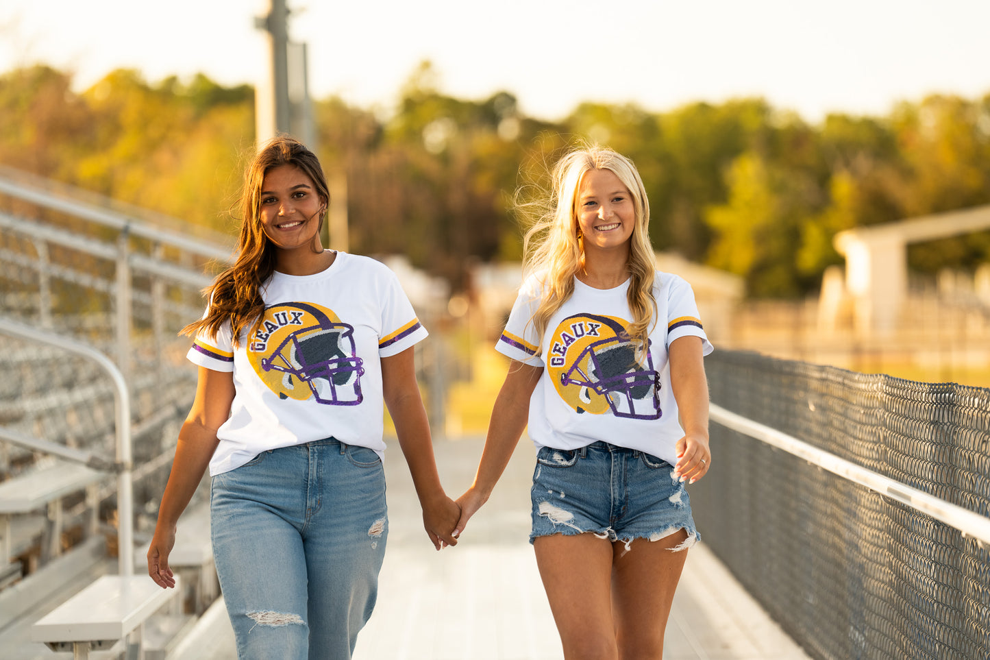 Geaux Helmet | Women's Sequin Design Tee (White)