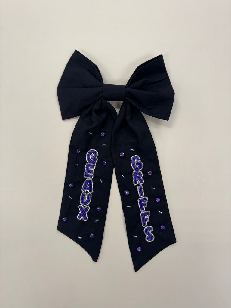 Geaux Griffs | Beaded Hair Bow (Black)