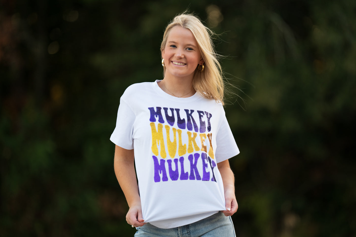 Groovy Mulkey | Women's Sequin Design Tee (White)
