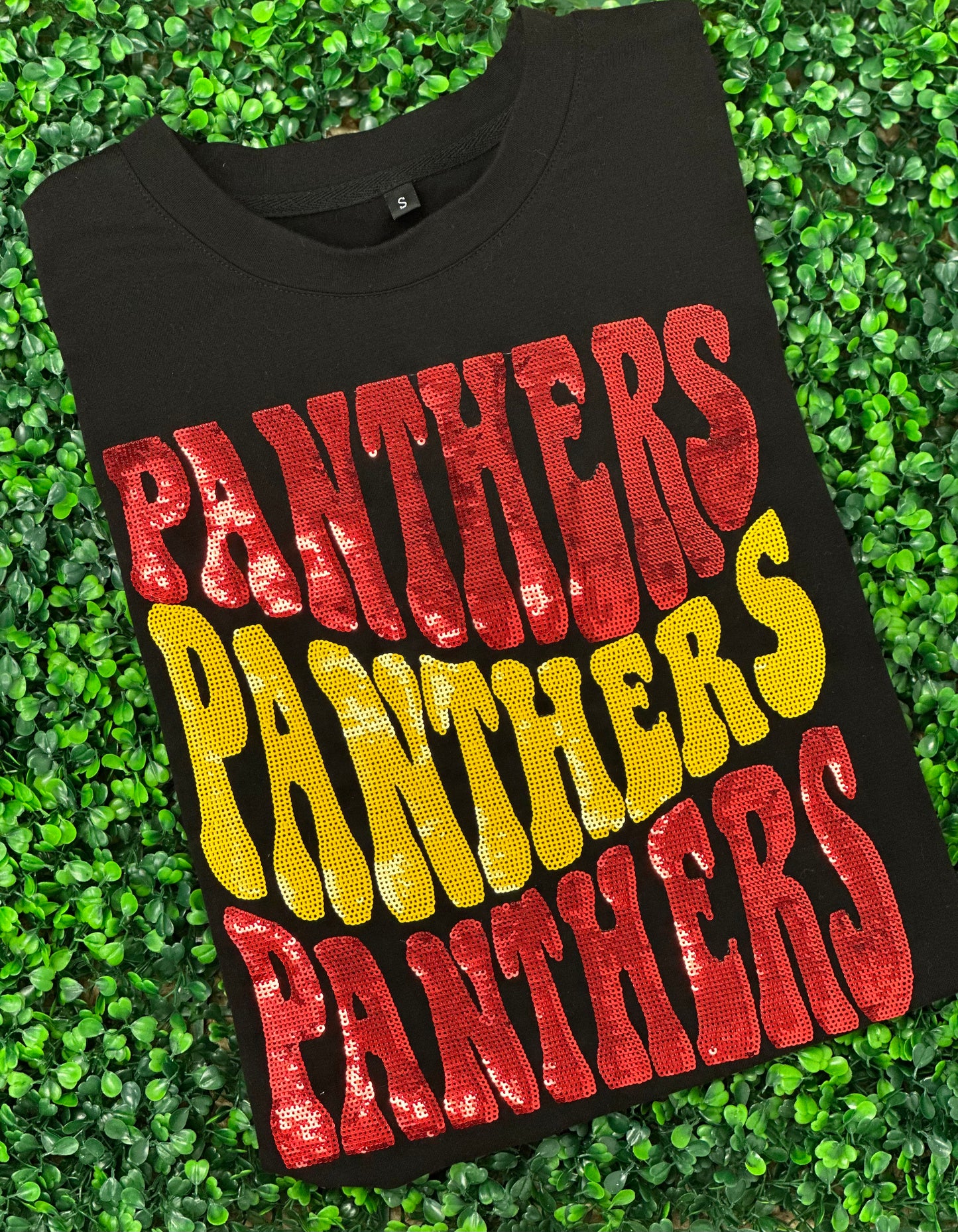 PRE-ORDER ONLY | Groovy Panthers (Brusly) | Women's Sequin Design Tee (Black)