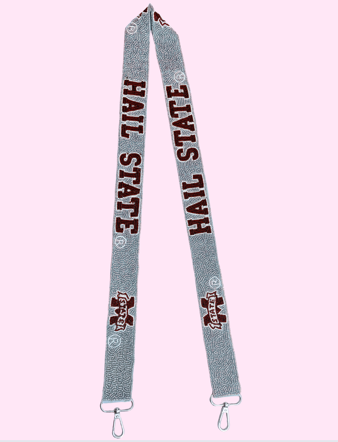 Wholesale | Mississippi State University HAIL STATE (LICENSED) | Custom Beaded Purse Strap (Grey) | Style: PSGMSU008