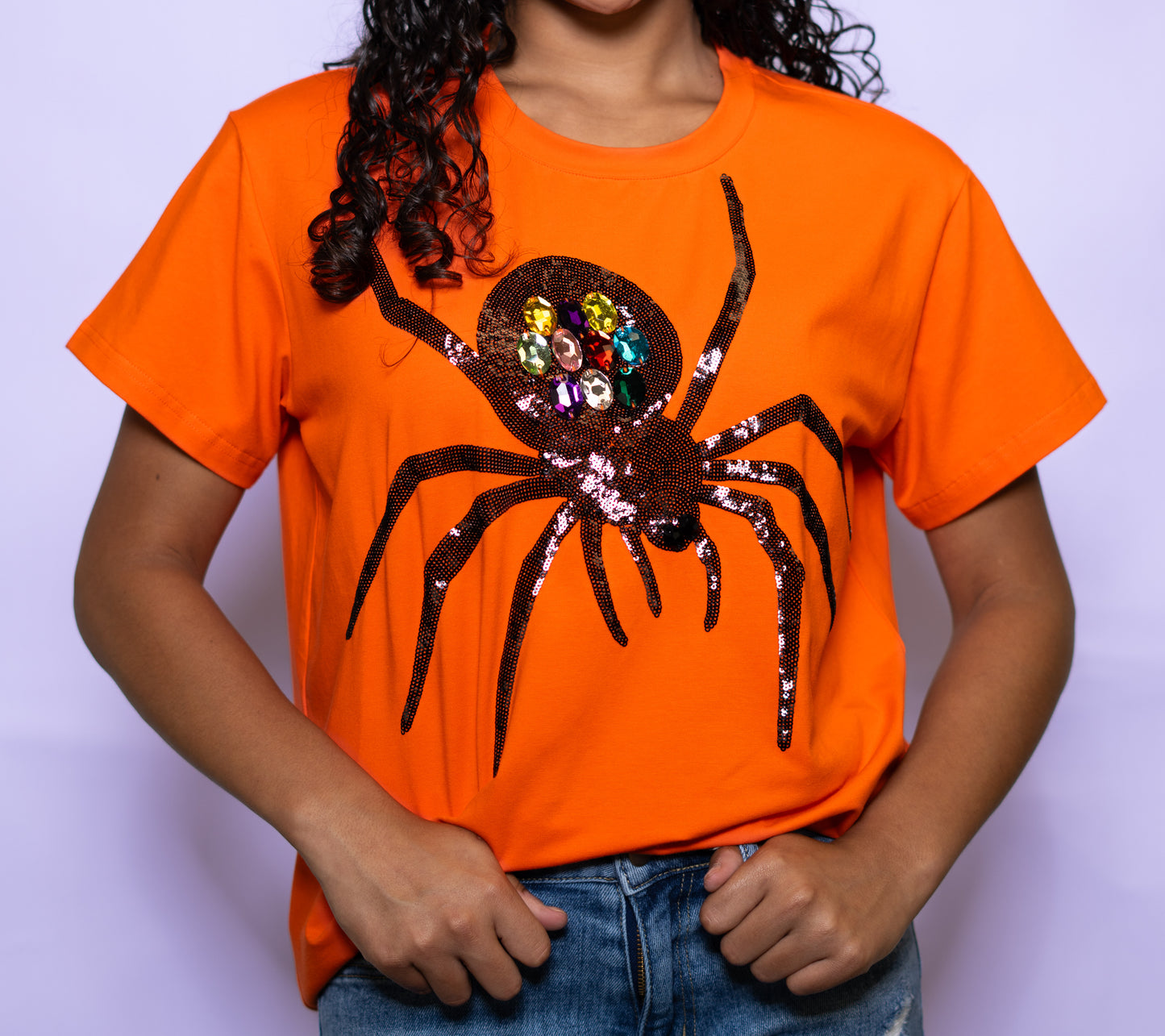 **PRE-ORDER ONLY** Wholesale | Jeweled Halloween Spider | Women's Sequin Design (Orange)