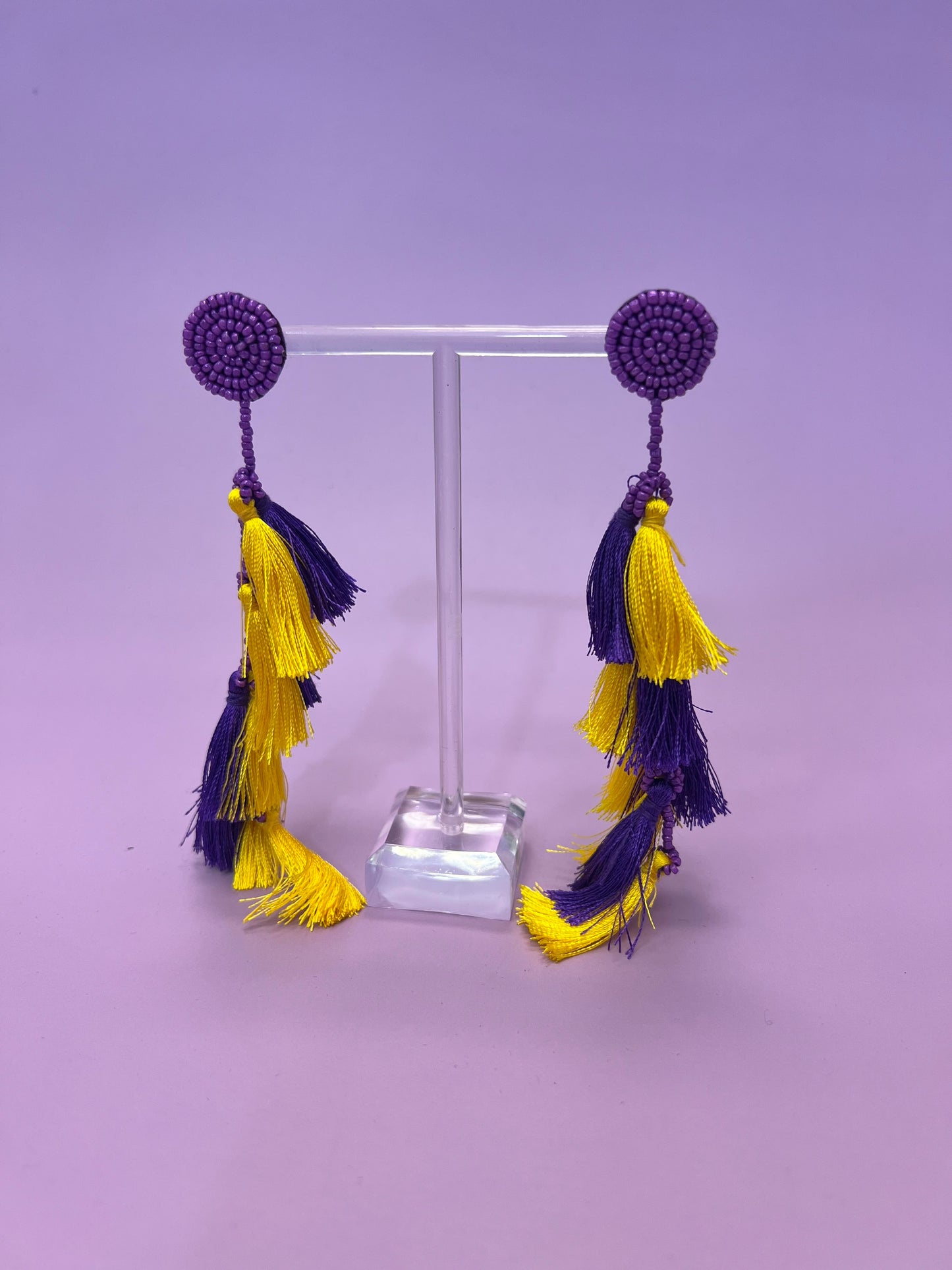 Purple - Gold (Tiger) | Beaded Tassel Earrings