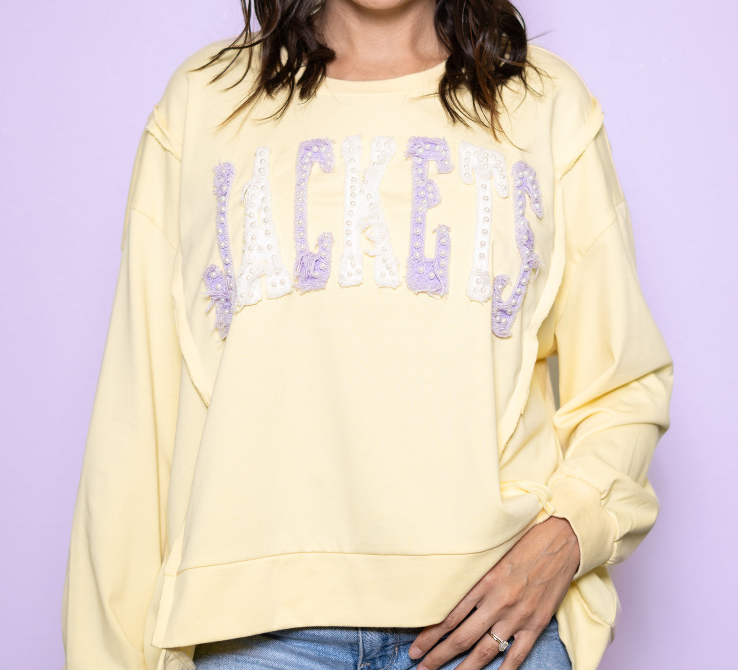 **PRE-ORDER ONLY** Jackets | Women's Distressed Embroidery Pullover (Butter Yellow)