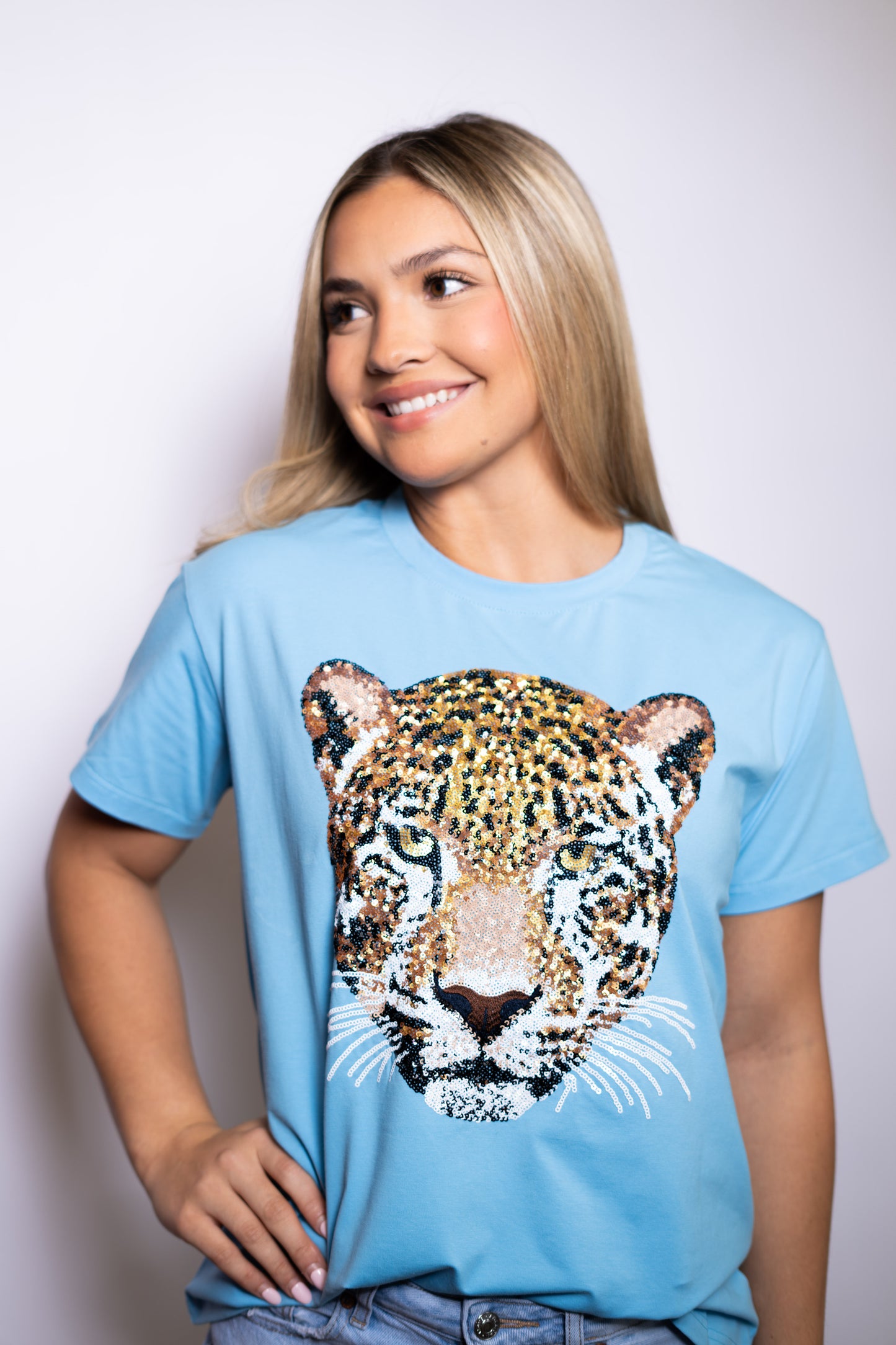 Jaguar Tee | Women's Sequin Design Tee (Blue)
