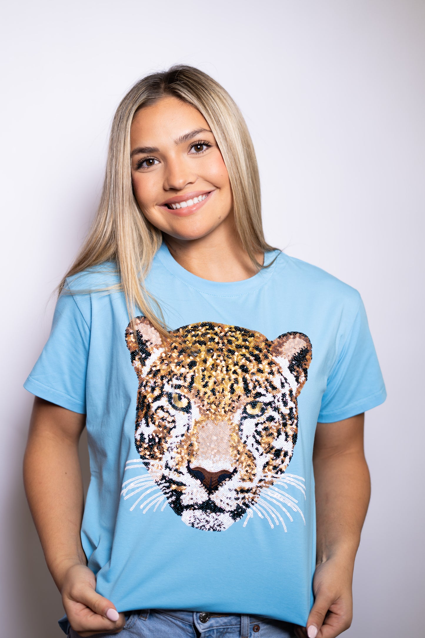 Jaguar Tee | Women's Sequin Design Tee (Blue)