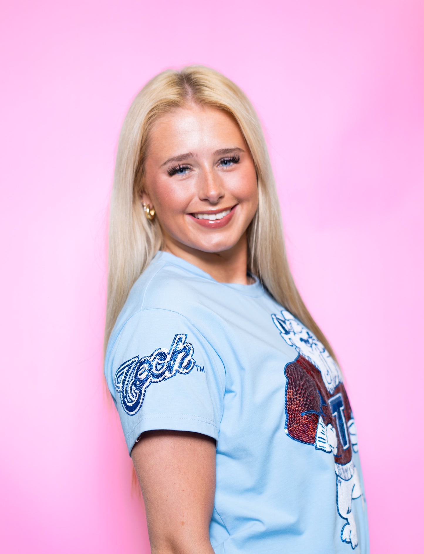 **PRE-ORDER ONLY** Vintage Louisiana Tech Bulldogs (Licensed) | Women's Sequin Design Tee (Blue)
