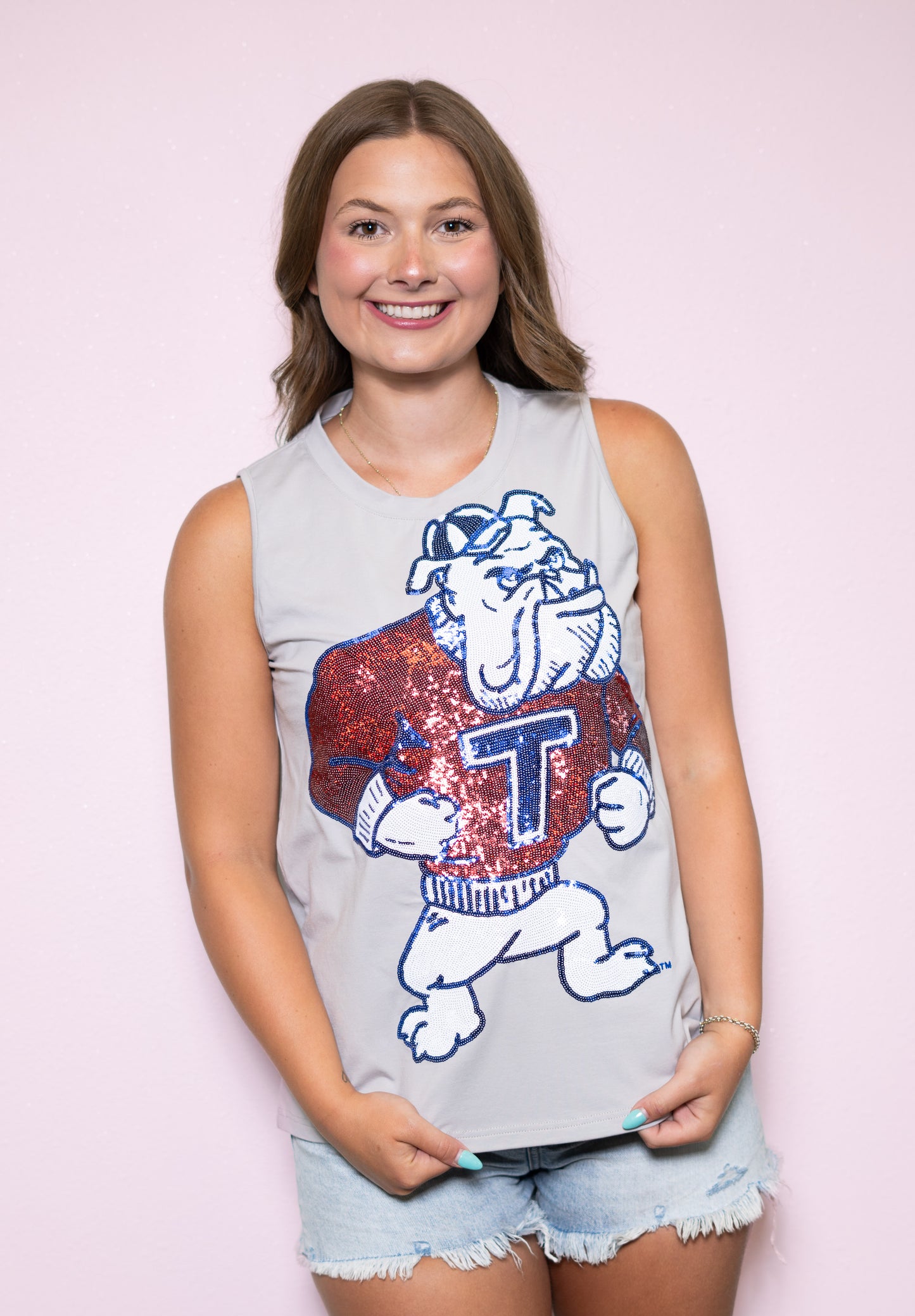 **PRE-ORDER ONLY** Wholesale | Louisiana Tech Vintage Full Logo (Licensed) | Women's Sequin Design (Light Grey)