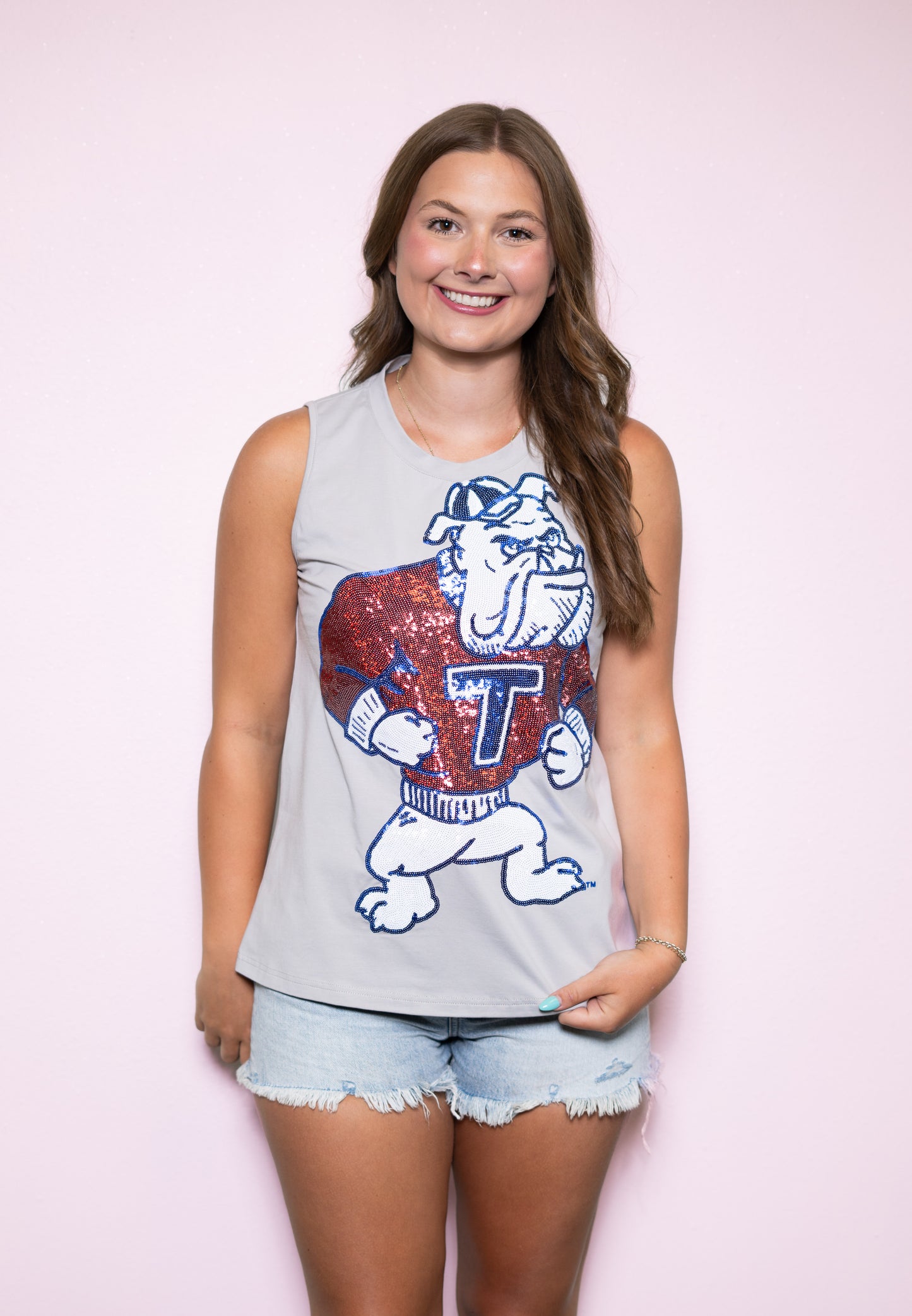 **PRE-ORDER ONLY** Wholesale | Louisiana Tech Vintage Full Logo (Licensed) | Women's Sequin Design (Light Grey)