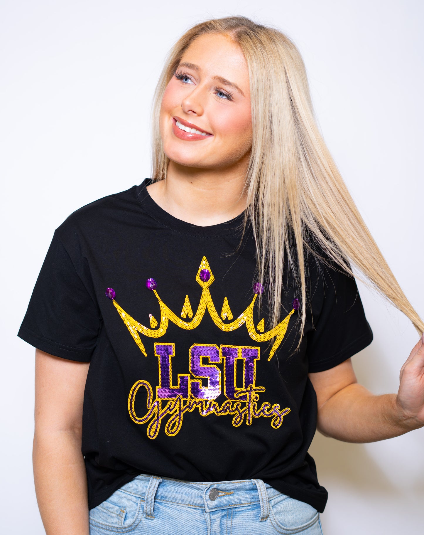LSU Gymnastics (LICENSED) | Women's Sequin Design Tee (Black)