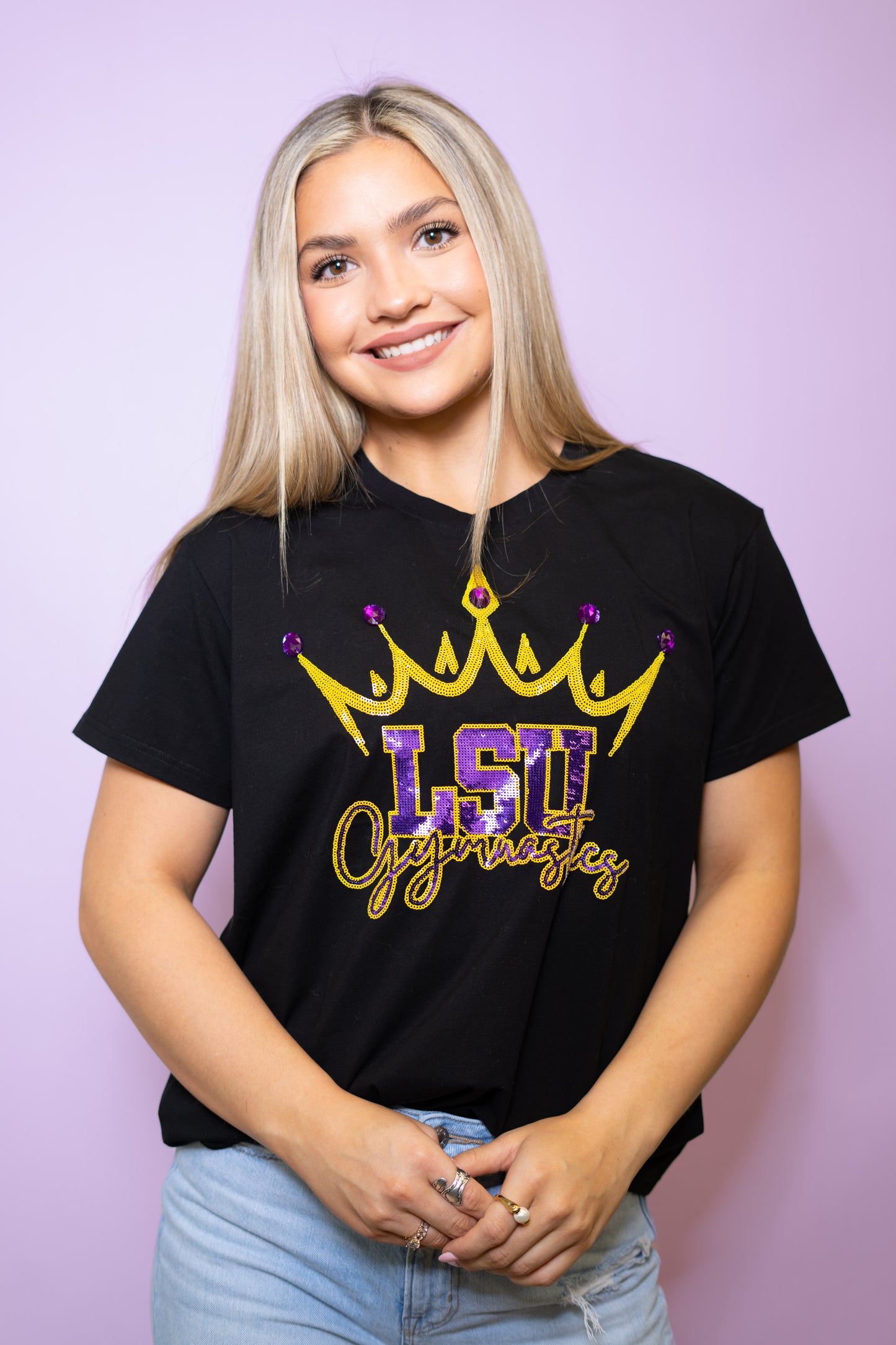 LSU Gymnastics (LICENSED) | Women's Sequin Design Tee (Black)