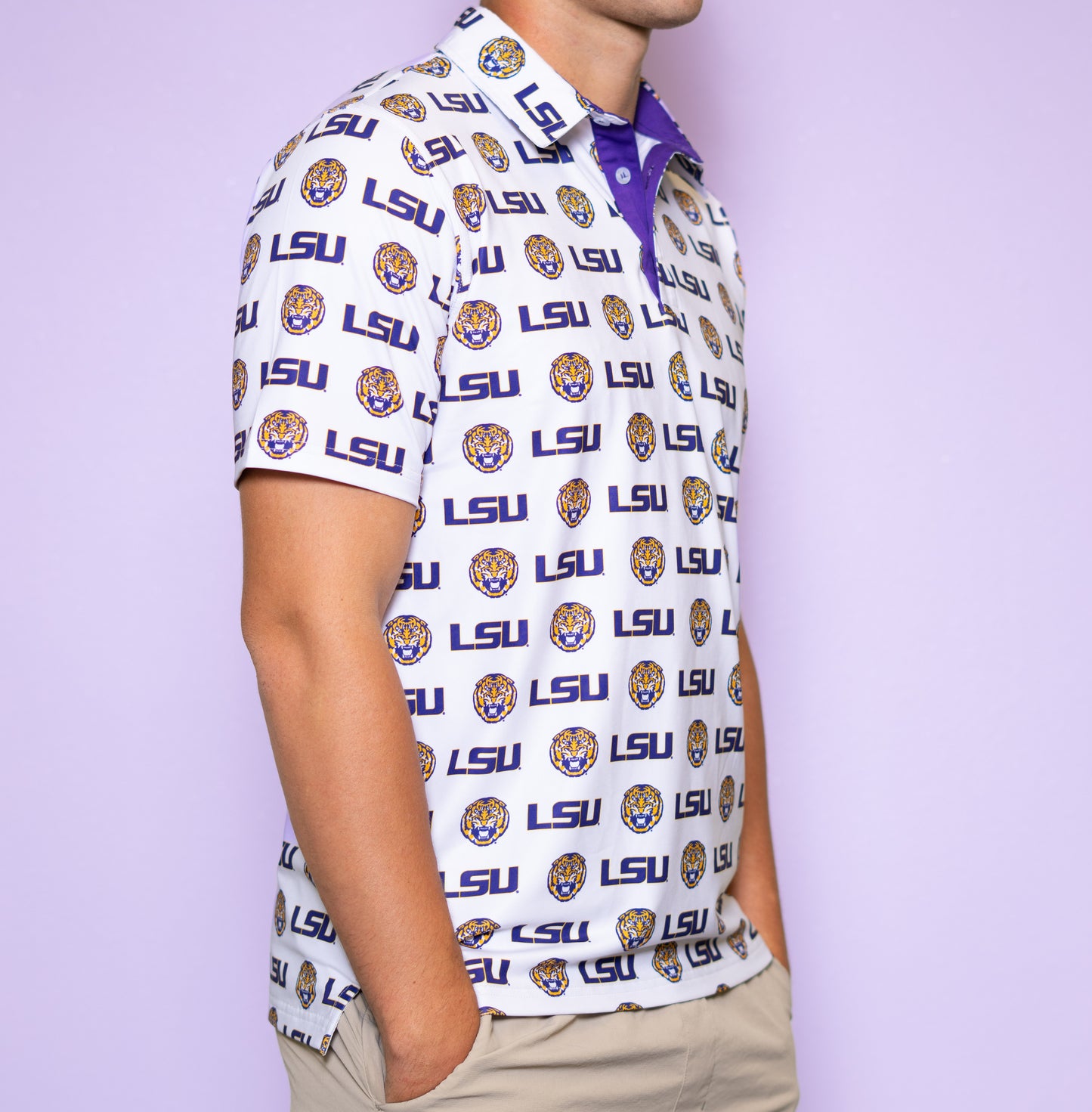 **PRE-ORDER ONLY** Wholesale | LSU Logos (Licensed) | Men's Polo (White)
