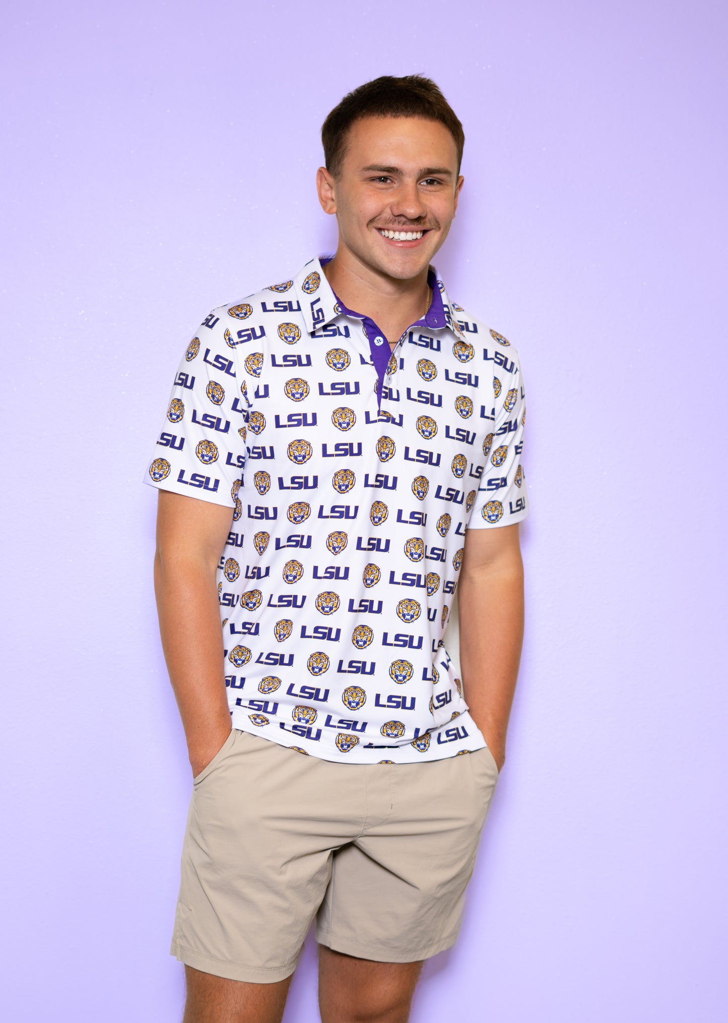 **PRE-ORDER ONLY** Wholesale | LSU Logos (Licensed) | Men's Polo (White)