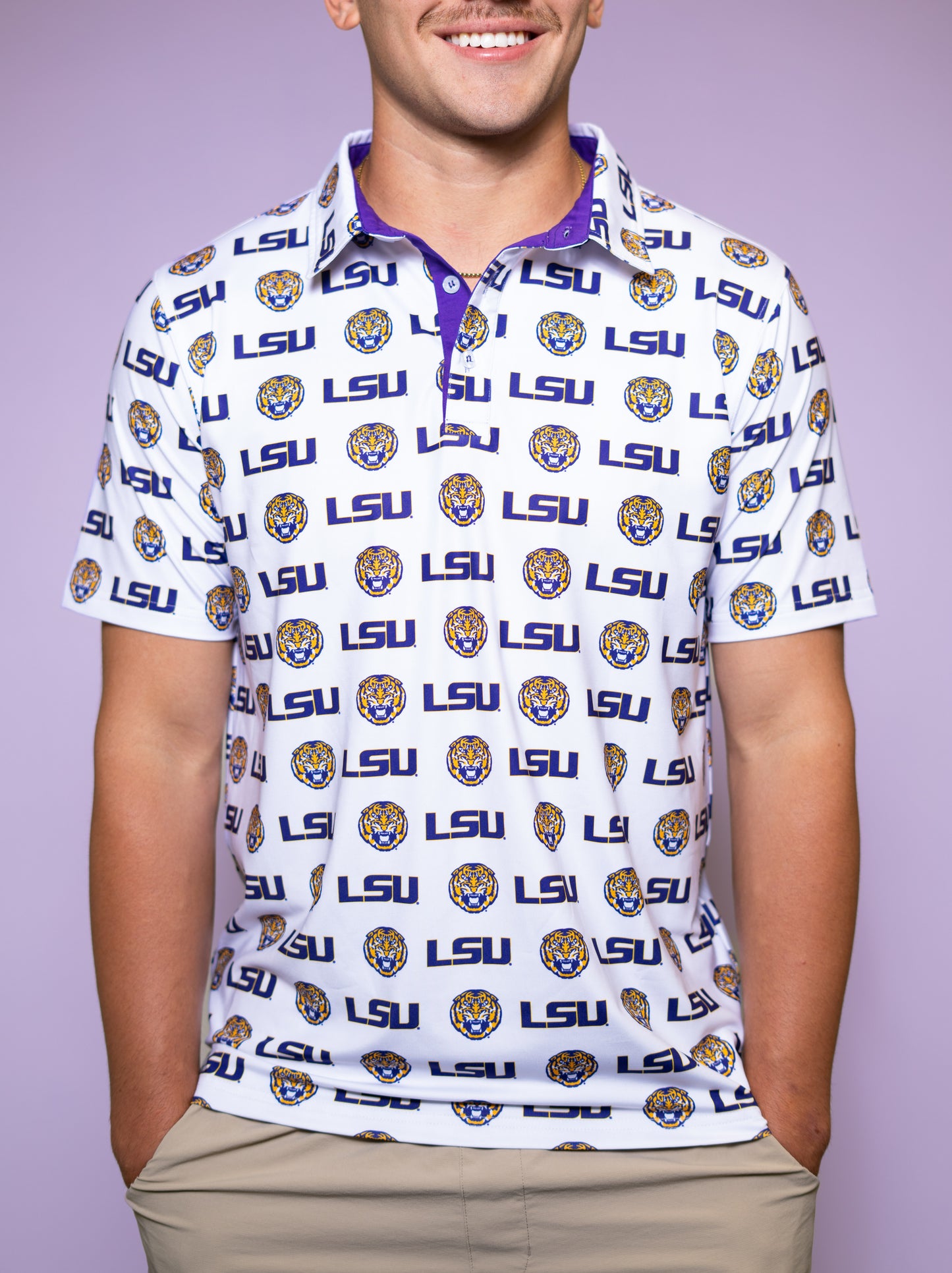 **PRE-ORDER ONLY** Wholesale | LSU Logos (Licensed) | Men's Polo (White)