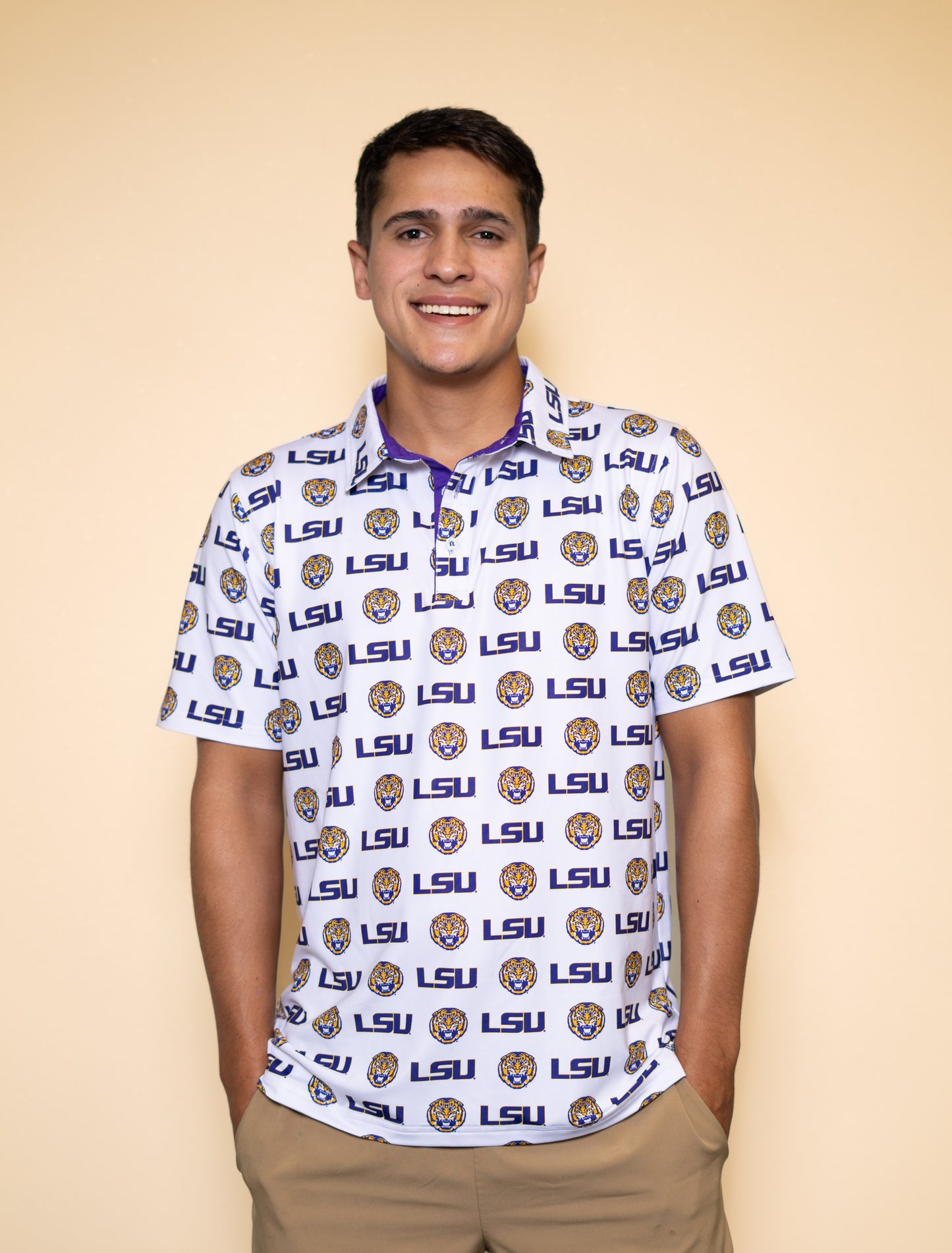 **PRE-ORDER ONLY** Wholesale | LSU Logos (Licensed) | Men's Polo (White)