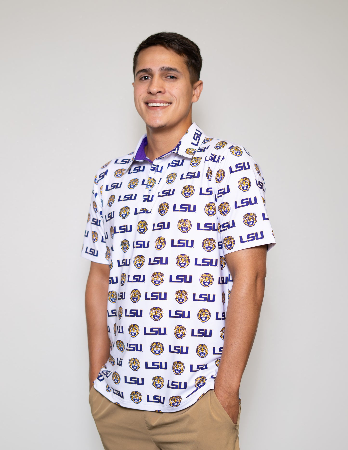 **PRE-ORDER ONLY** Wholesale | LSU Logos (Licensed) | Men's Polo (White)