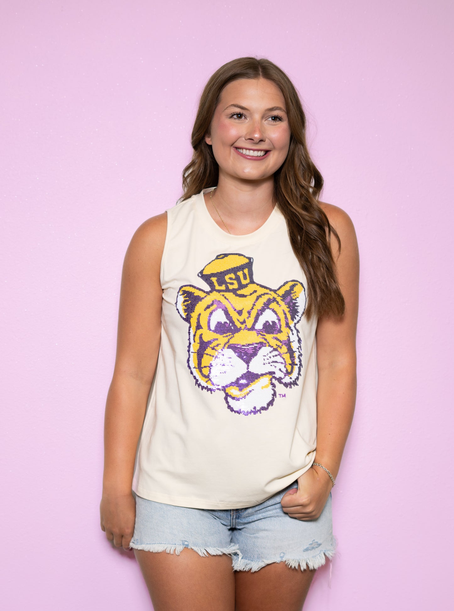 Wholesale | LSU Vintage Tiger (Licensed) | Women's Sequin Design (Butter Yellow)