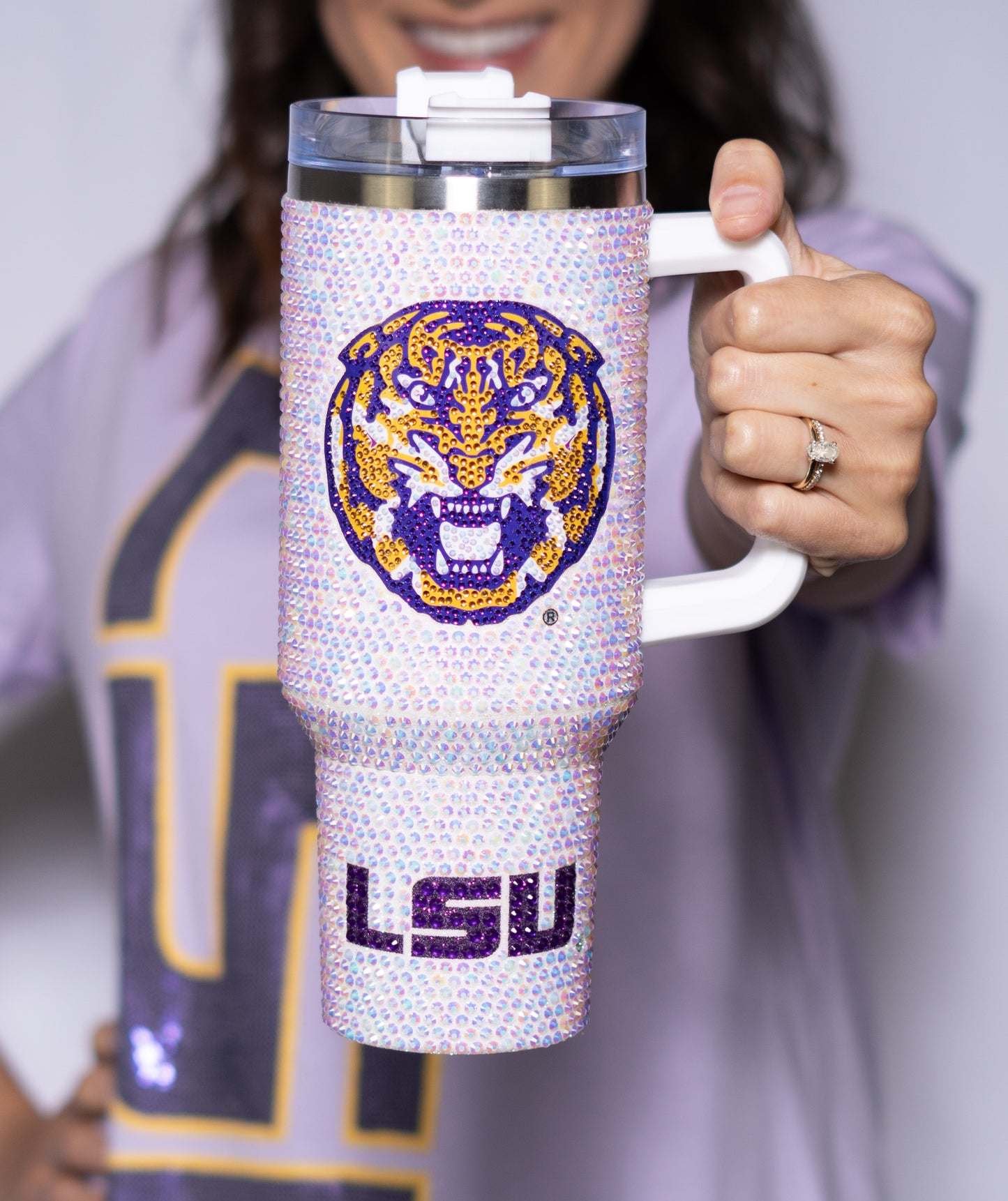Wholesale | LSU Tigers (Licensed) | Stainless Steel Rhinestone (Iridescent White)