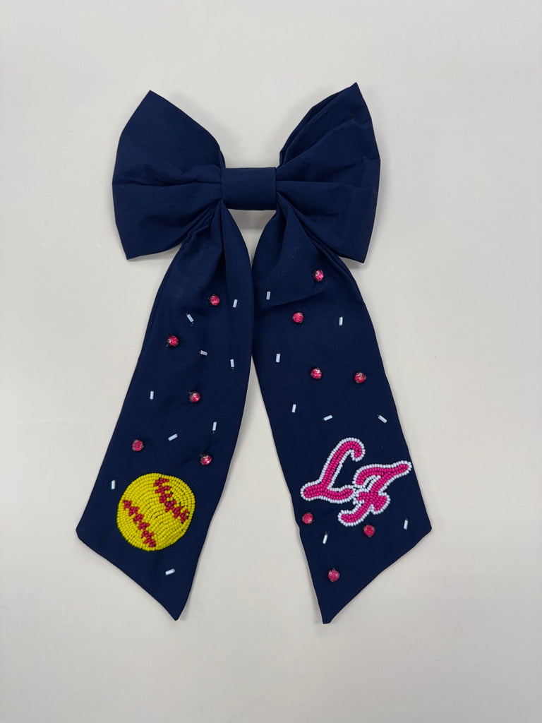 Lady Fury Softball | Beaded Hair Bow (Navy)
