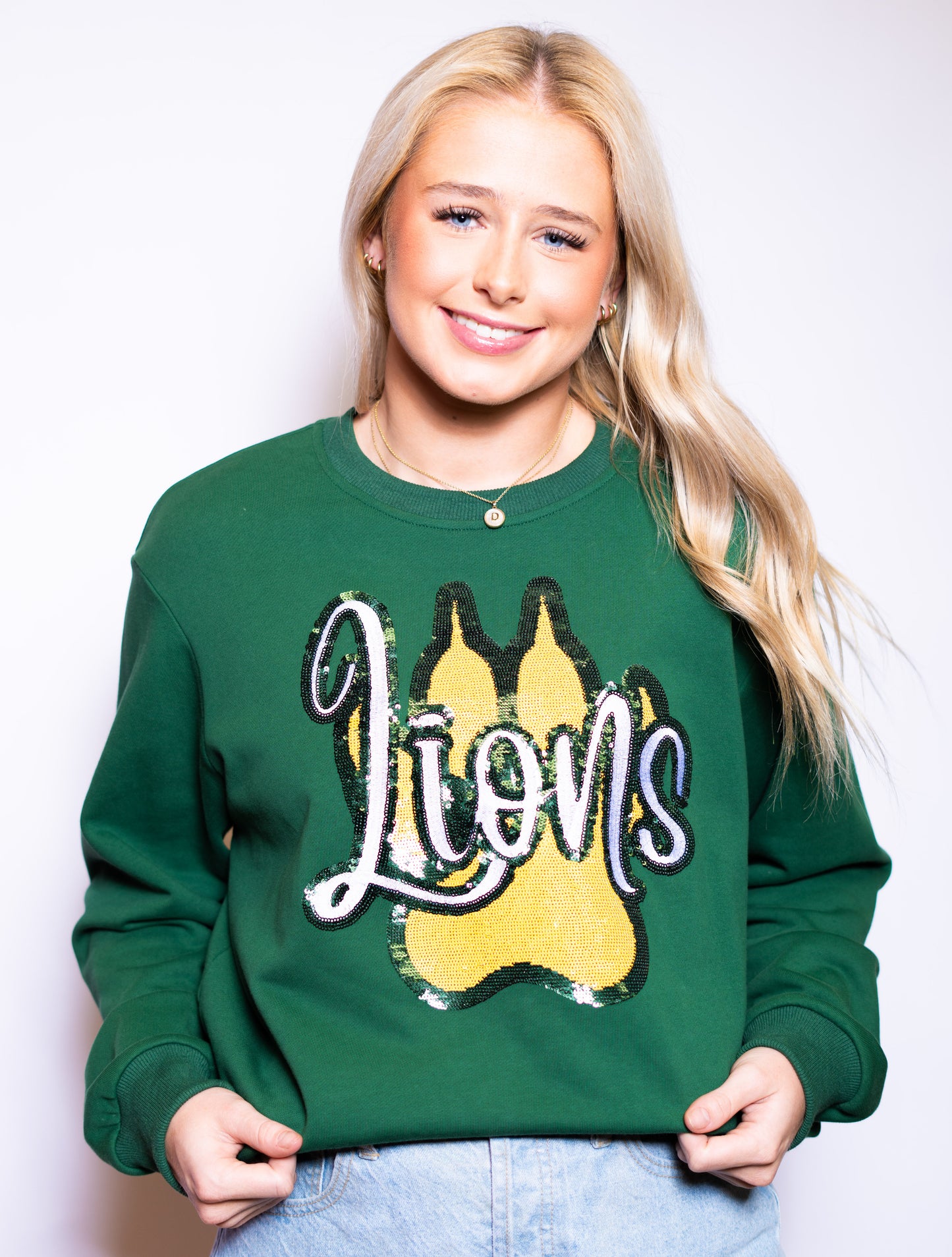 LIONS | Women's Embroidery & Sequin French Terry Sweatshirt (Green)