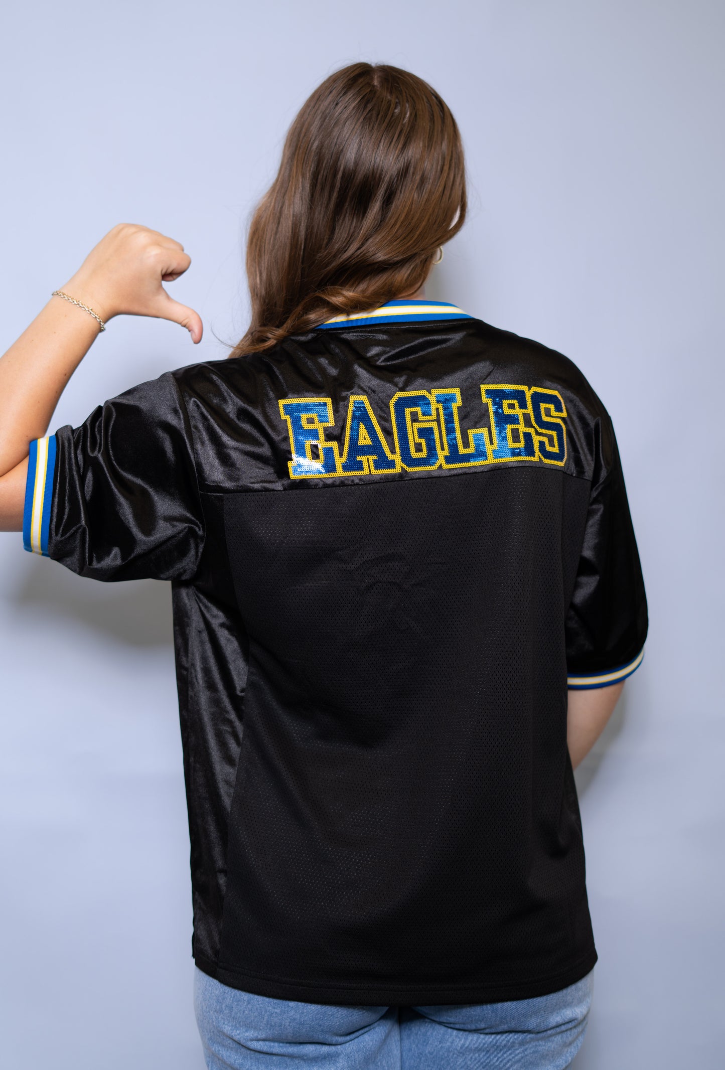 Eagles | Women's Sequin Design Football Jersey (Black)