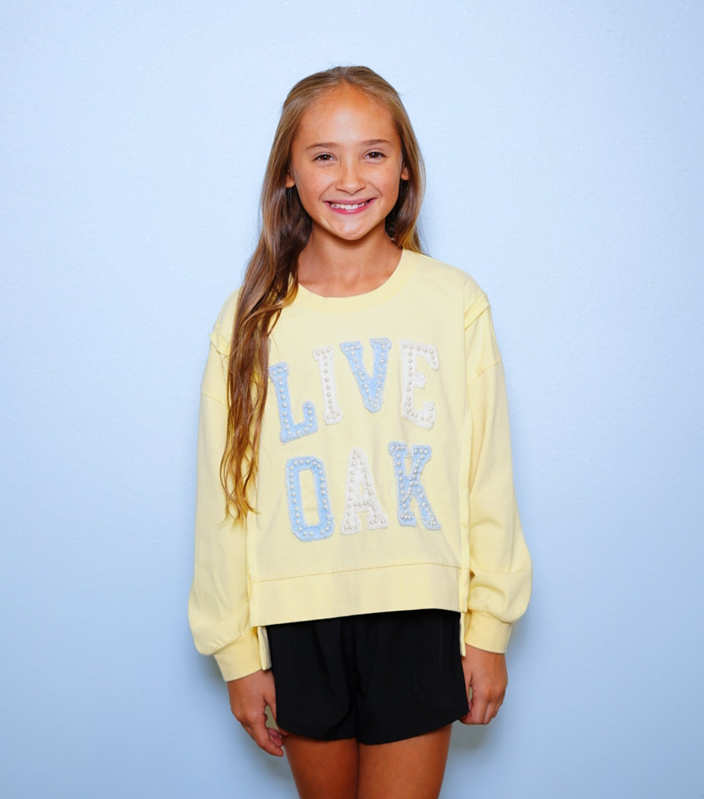 Live Oak | Youth Distressed Embroidery Pullover (Butter Yellow)