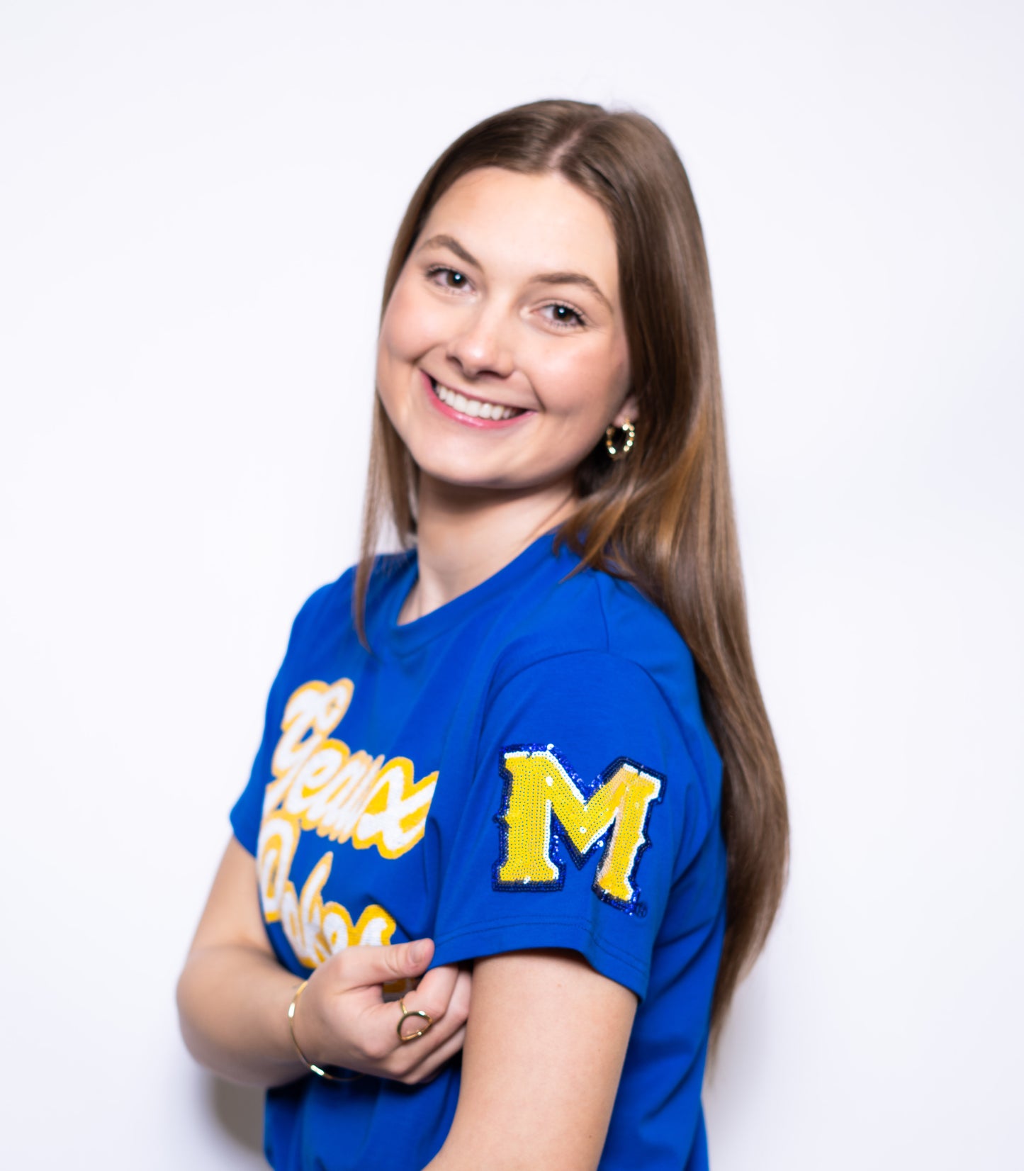 McNeese State University Geaux Pokes (LICENSED) | Women's Sequin Design Tee (Blue)