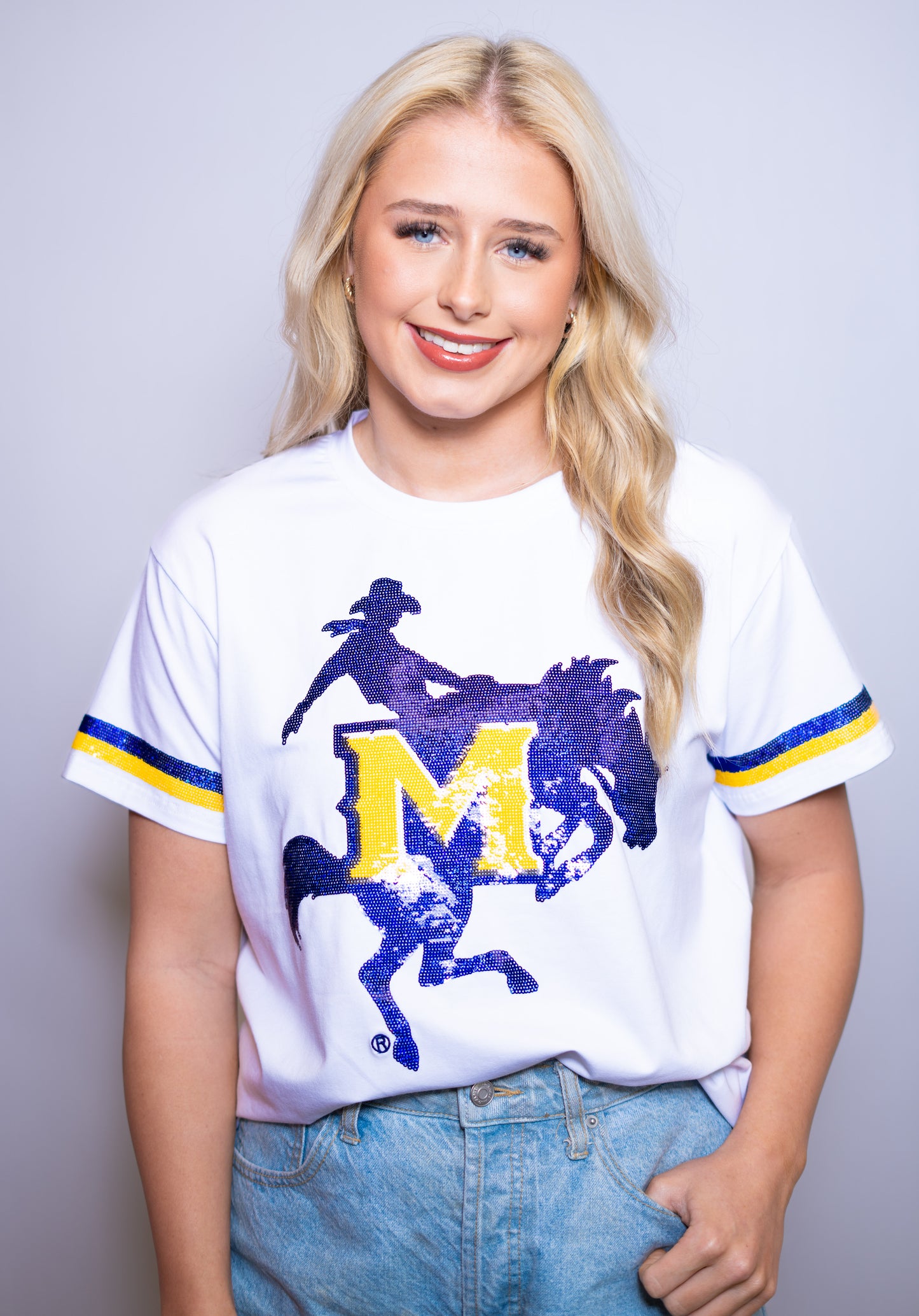 McNeese Pokes (Licensed) | Women's Sequin Design Tee (White)