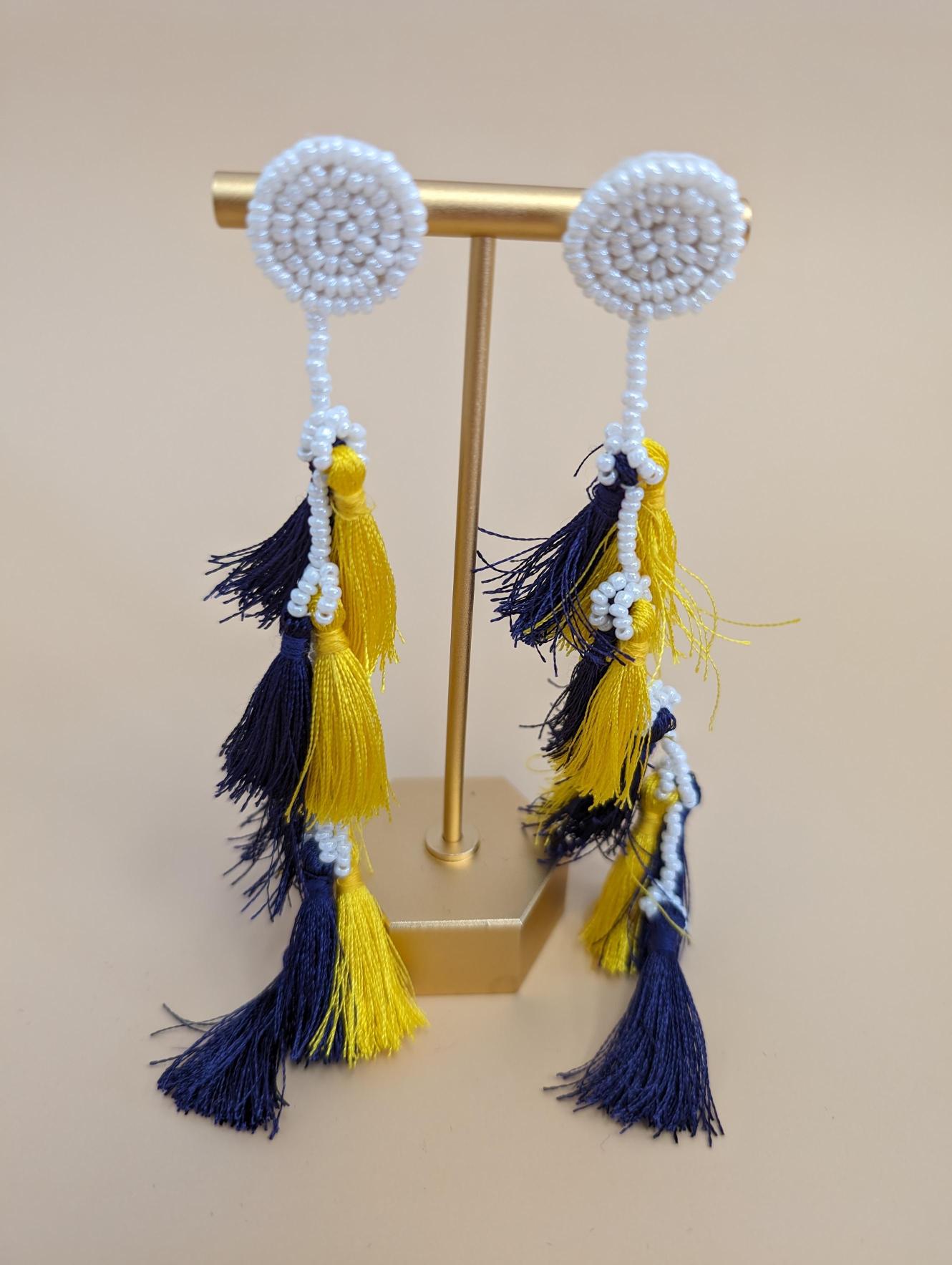 Navy-Yellow (Bananas) | Beaded Tassel Earrings