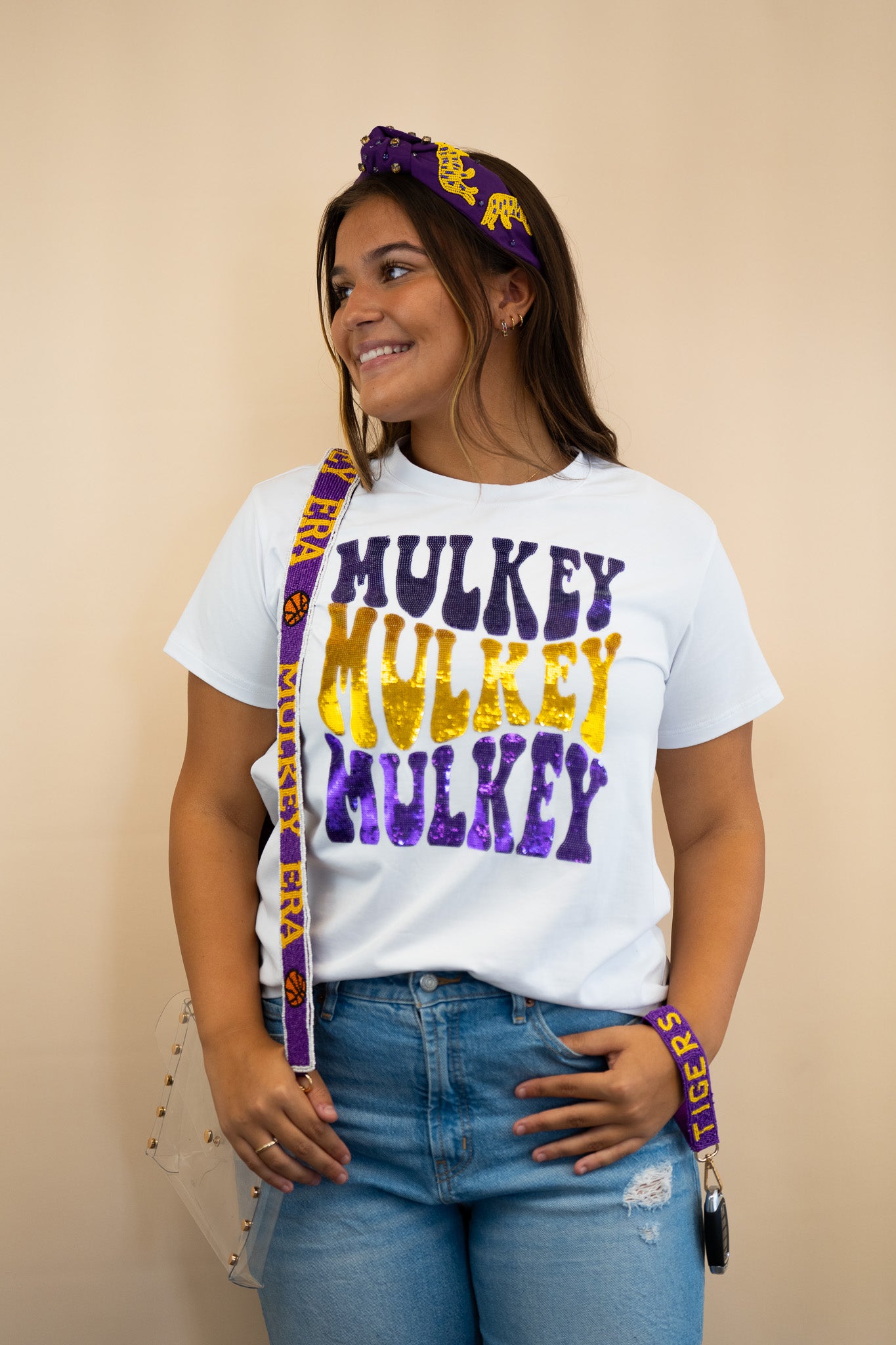 Groovy Mulkey | Women's Sequin Design Tee (White)