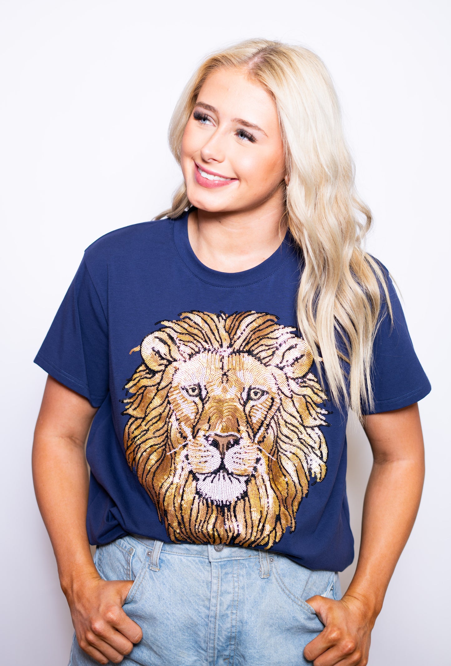 Lion Roar | Women's Sequin Design Tee (Navy)