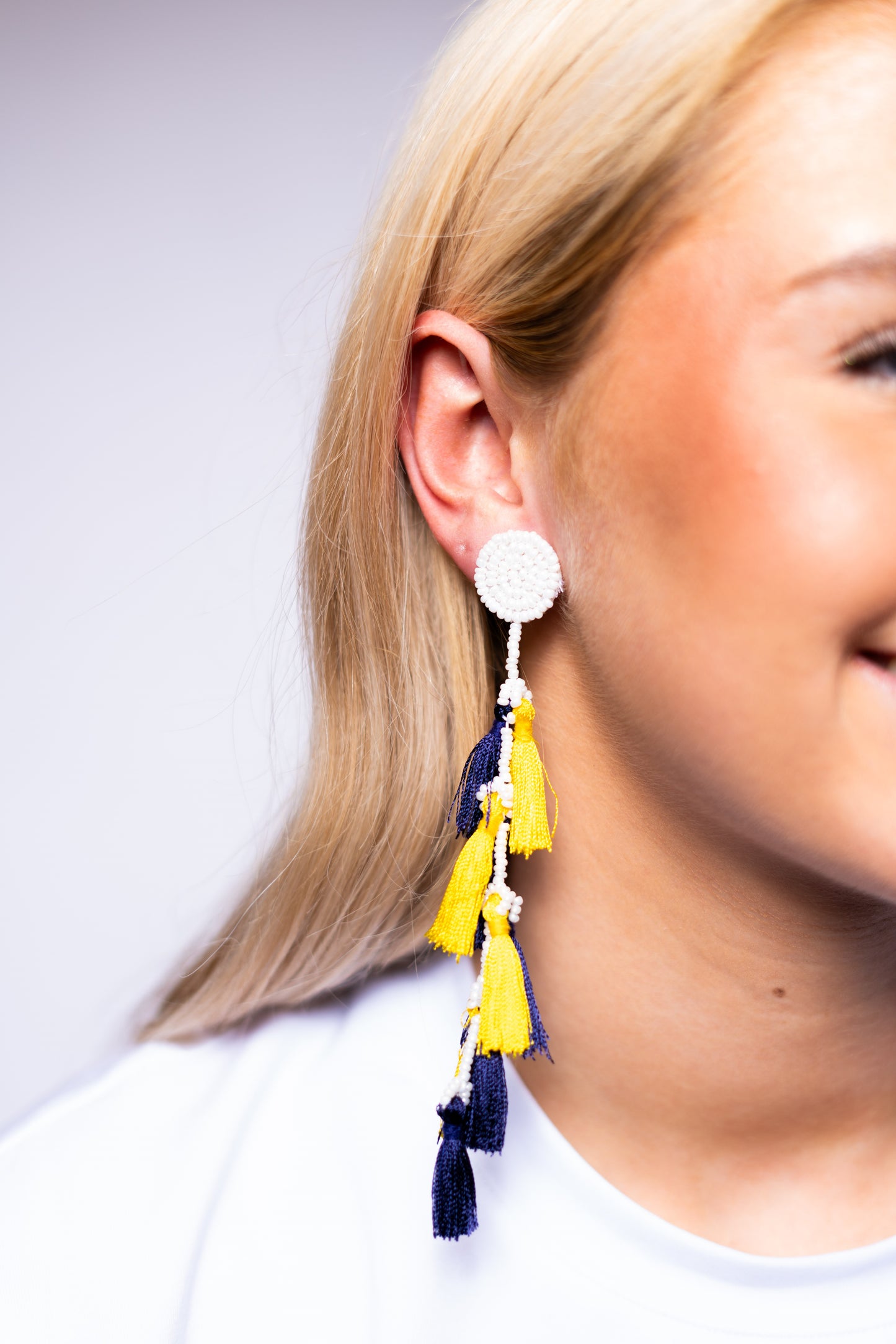 Navy-Yellow (Bananas) | Beaded Tassel Earrings