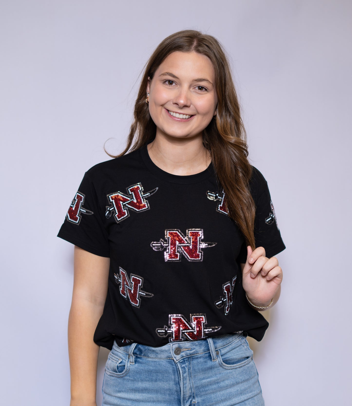 Scattered Nicholls (Licensed) | Women's Sequin Design Tee (Black)